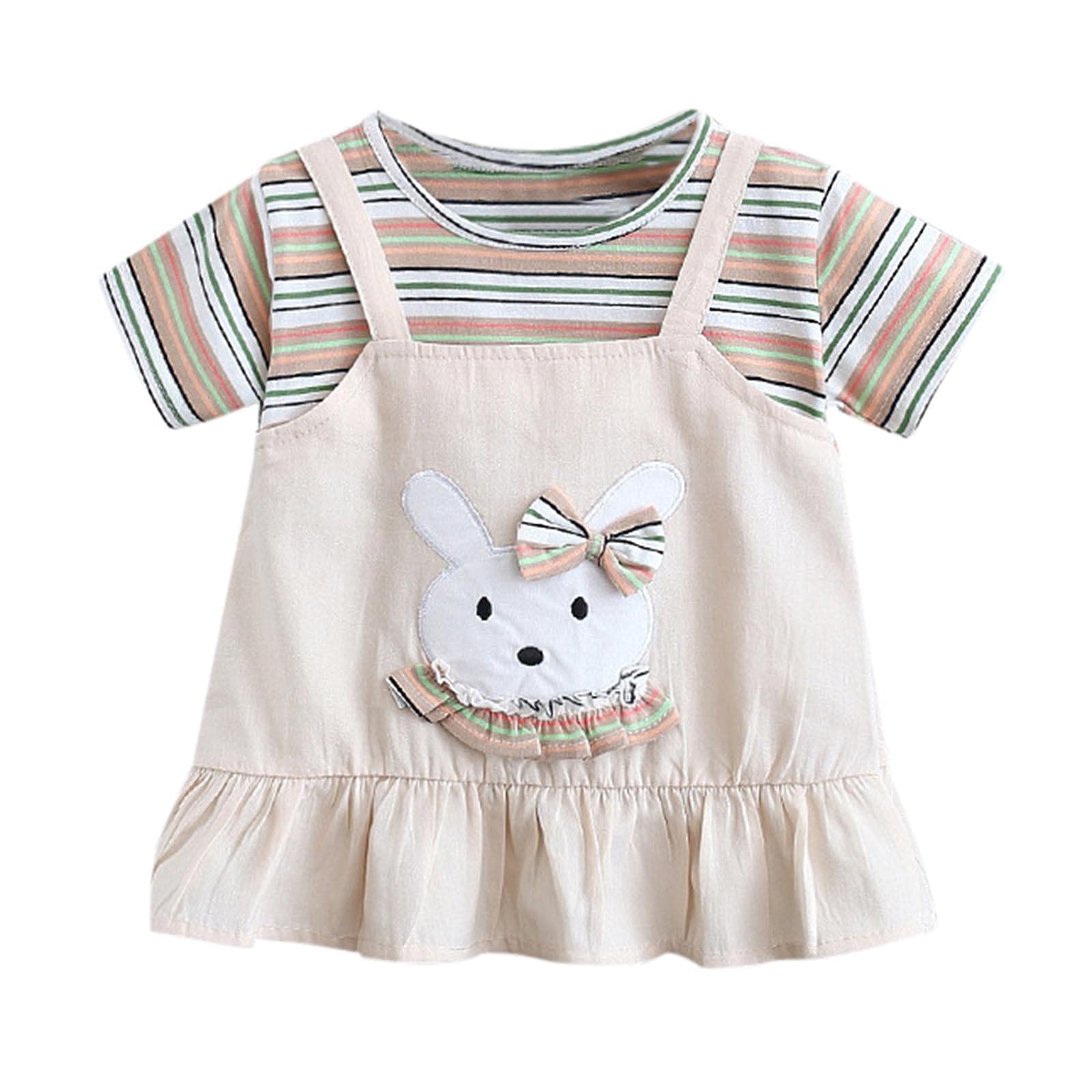 Egbsmy Girls Cotton Summer Dress - Cute Striped Bunny Princess Outfit for Newborn Infant Baby | Short Sleeve Casual Wear for Playdates, Parties & Photo Shoots