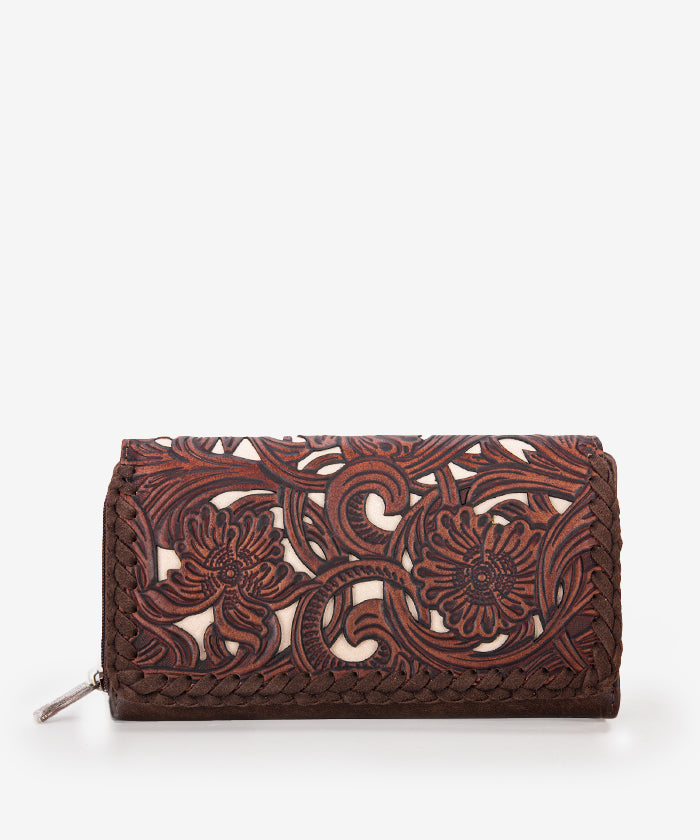 Trinity Ranch Floral Tooled Bifold Wallet for Men & Women - Genuine Leather Money Clip Credit Card Holder - Perfect for Everyday Use, Travel & Gifts
