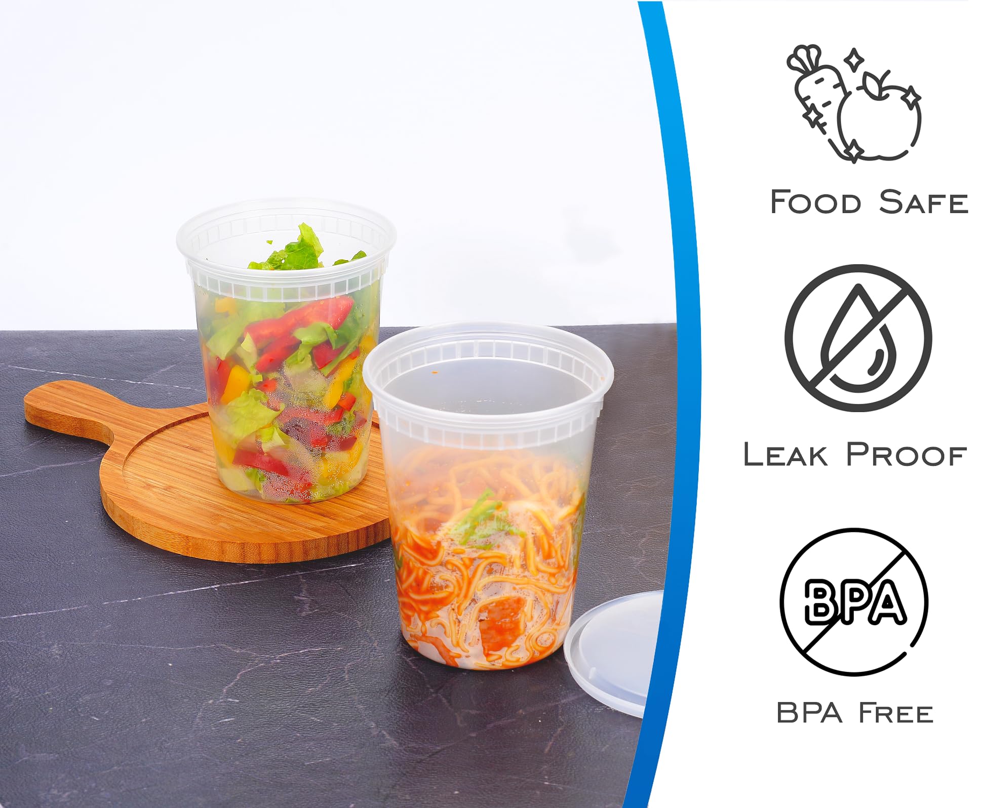 32 oz (20-Pack) BPA-Free Plastic Food Storage Containers with Airtight Lids - Microwave, Freezer & Dishwasher Safe - Heavy Duty Meal Prep Containers for Leftovers, Lunches & Bulk Food Storage - Leakproof & Recyclable