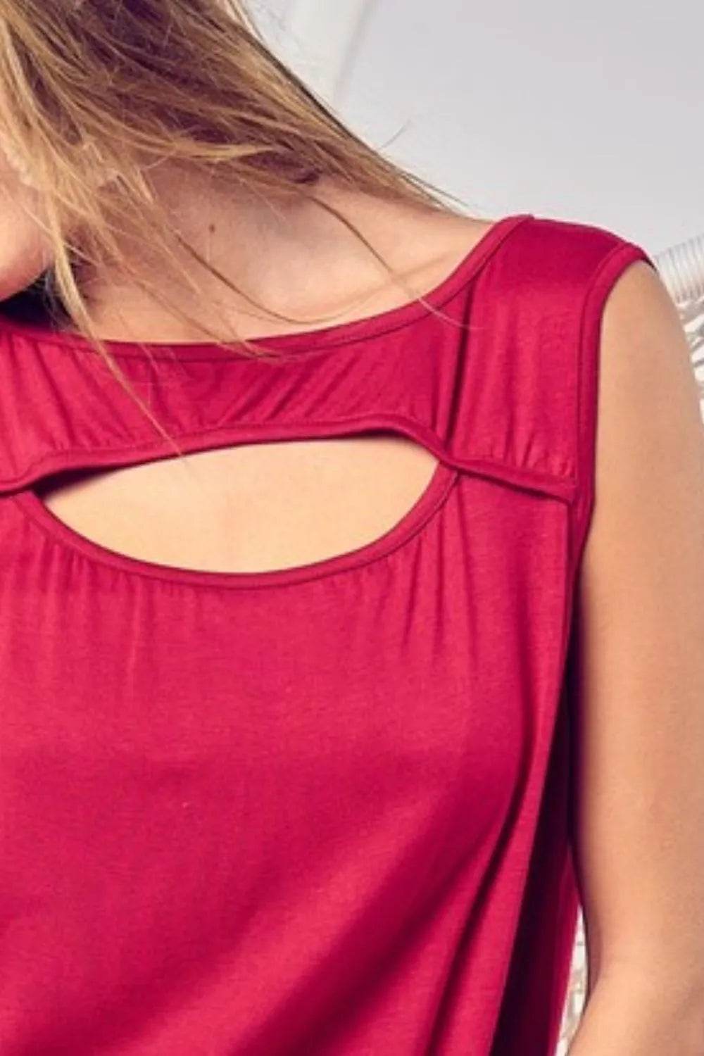BiBi Rayon Span Knit Sleeveless Top with Cut Out Front - Sexy Casual Summer Blouse for Women, Perfect for Beach Outings and Date Nights