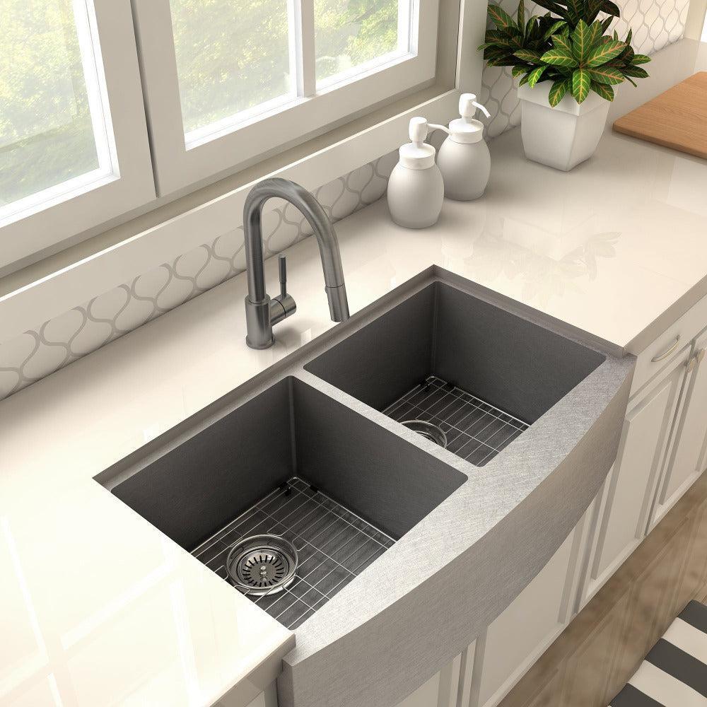 ZLINE Gemini Pull Down Single Handle Kitchen Faucet in Gun Metal - Modern Matte Black Stainless Steel Sink Faucet with High Arc Spout for Easy Washing | Perfect for Home Kitchen, RV, Bar & Restaurant Use (GEM KF GM)