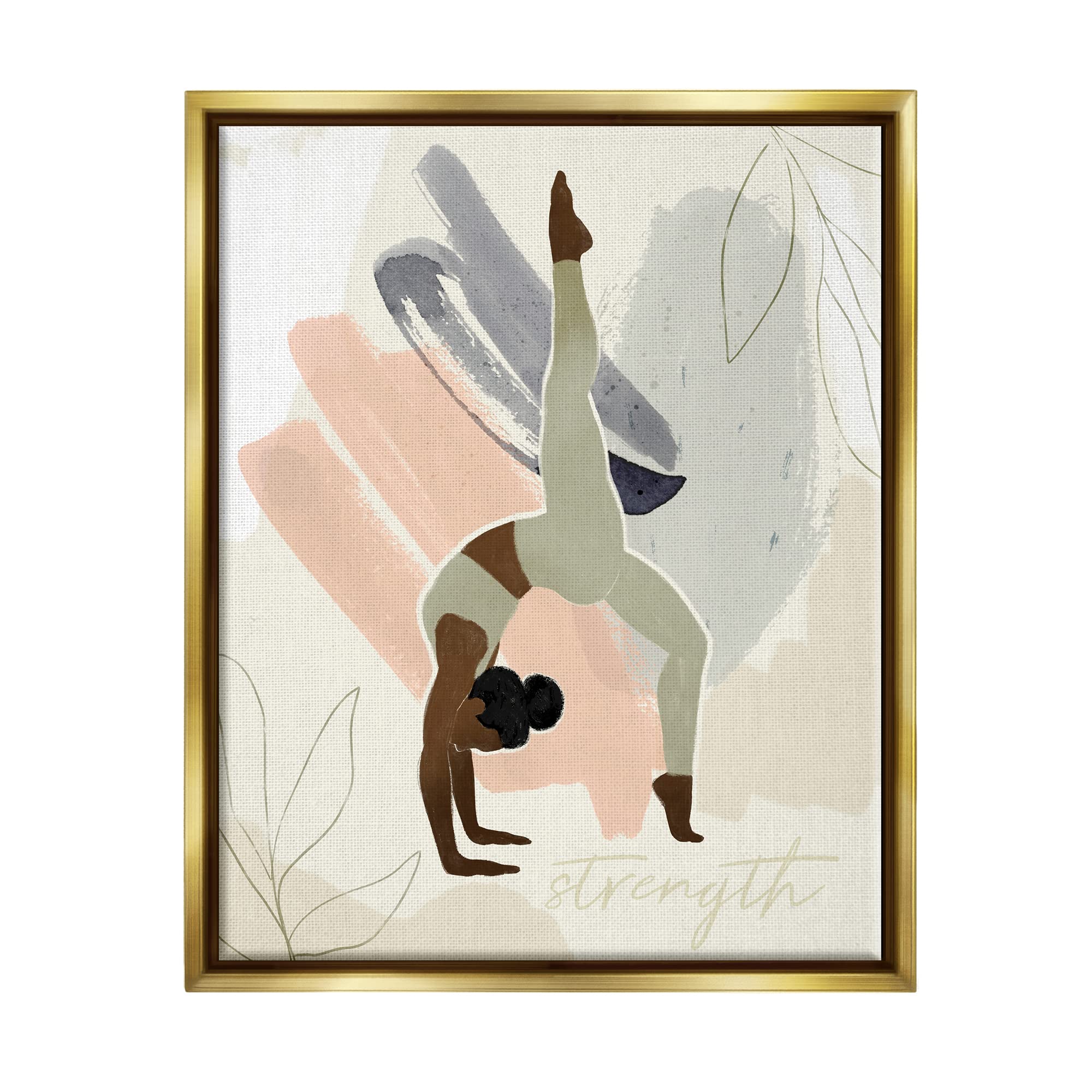 Stupell Industries Abstract Leaf Yoga Fitness Wall Art - Strength & Simplicity Design by Victoria Barnes - Perfect for Home Gym, Yoga Studio & Meditation Space Decor