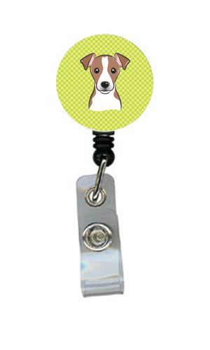 Checkerboard Lime Green Jack Russell Terrier Retractable Badge Reel - ID Holder for Nurses, Teachers & Office Workers - Perfect for Hospitals, Schools & Workplaces