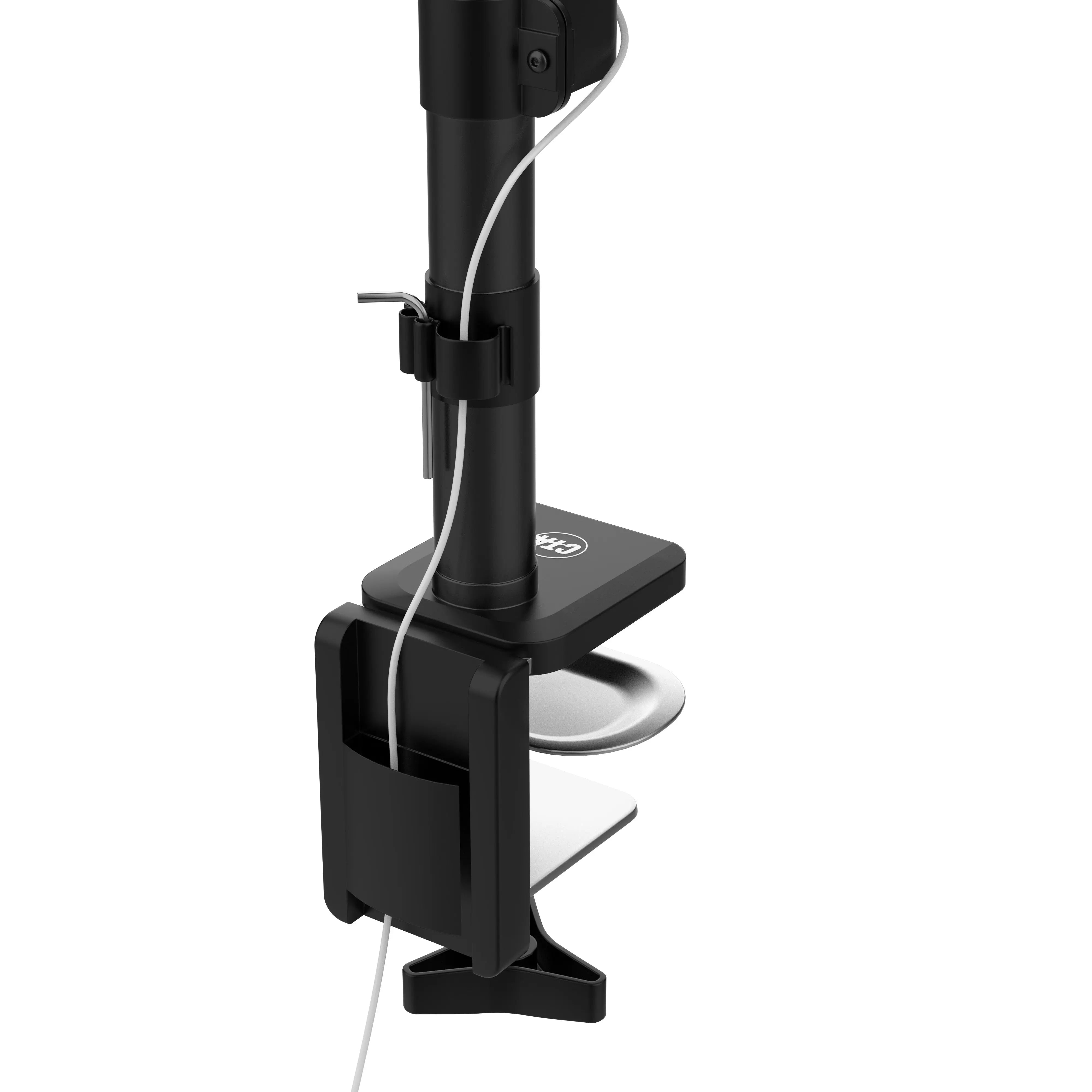 Adjustable Articulating Desk Clamp Mount with Secure Enclosure - Perfect for Monitors, Laptops, and Tablets in Home Office & Gaming Setups