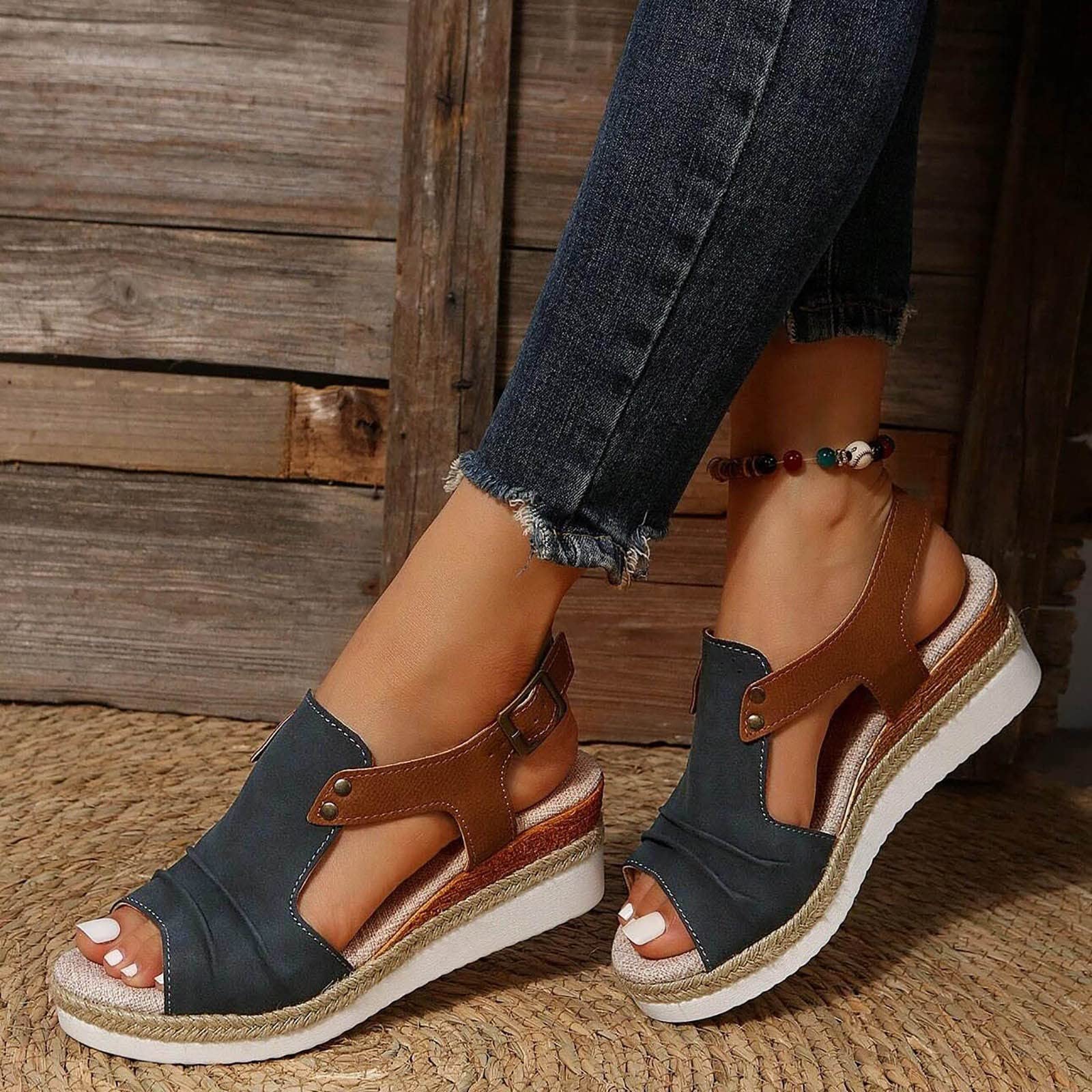 Women's Comfortable Orthopedic Wedge Sandals - Dressy Summer Platform Espadrille with Ankle Strap | Fashion Casual & Beach Outdoor Shoes for Walking, Travel & Date Night