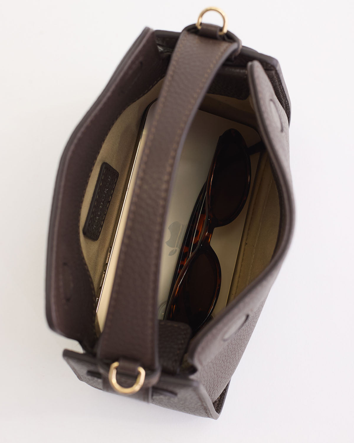 Mini Clementine Crossbody Bag in Charcoal Pebbled Leather with Gold Hardware - Perfect for Everyday Use, Work, and Evening Outings