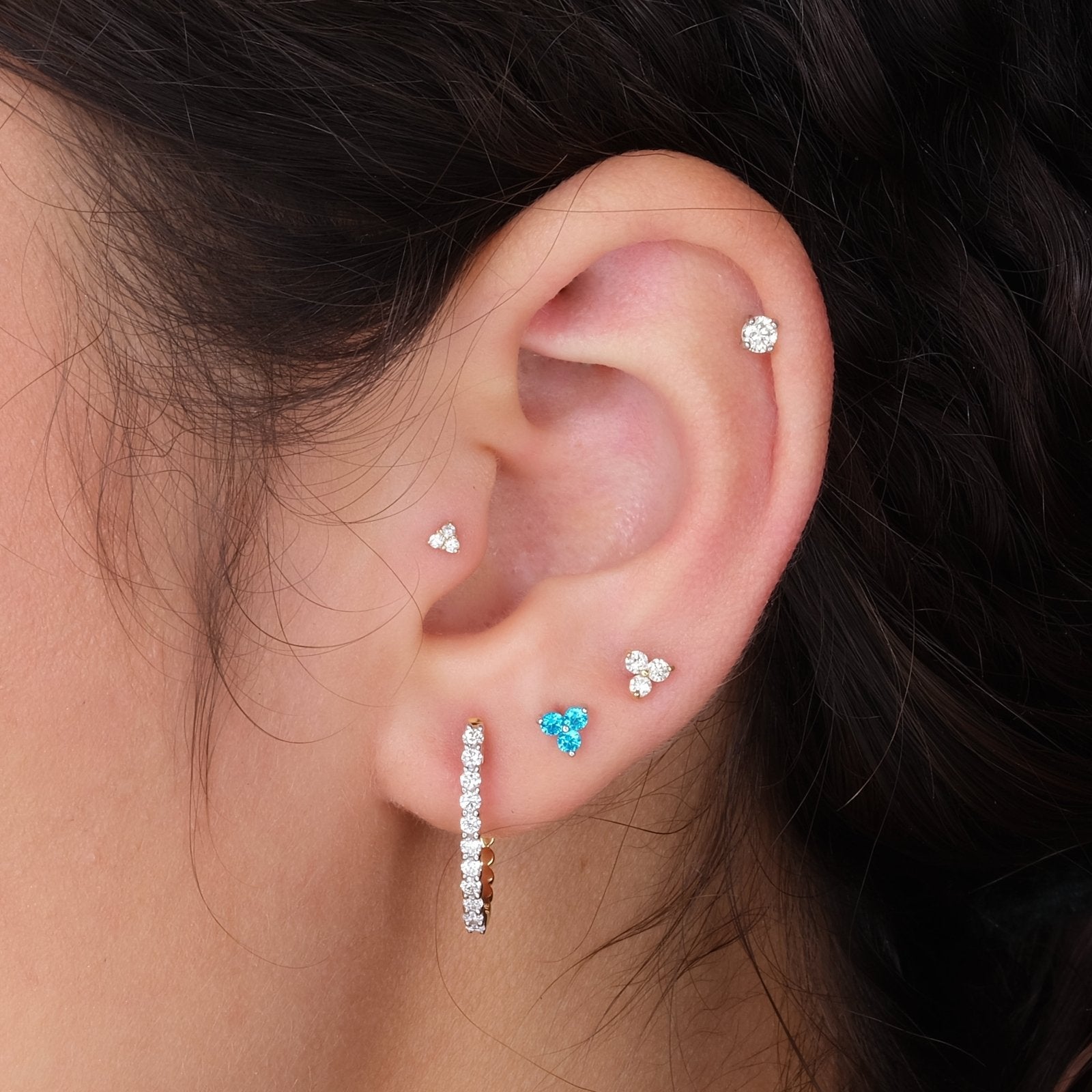 14k Rose Gold Diamond Trinity Cluster Flat Back Stud Earrings for Women - Perfect for Weddings, Parties & Everyday Elegance