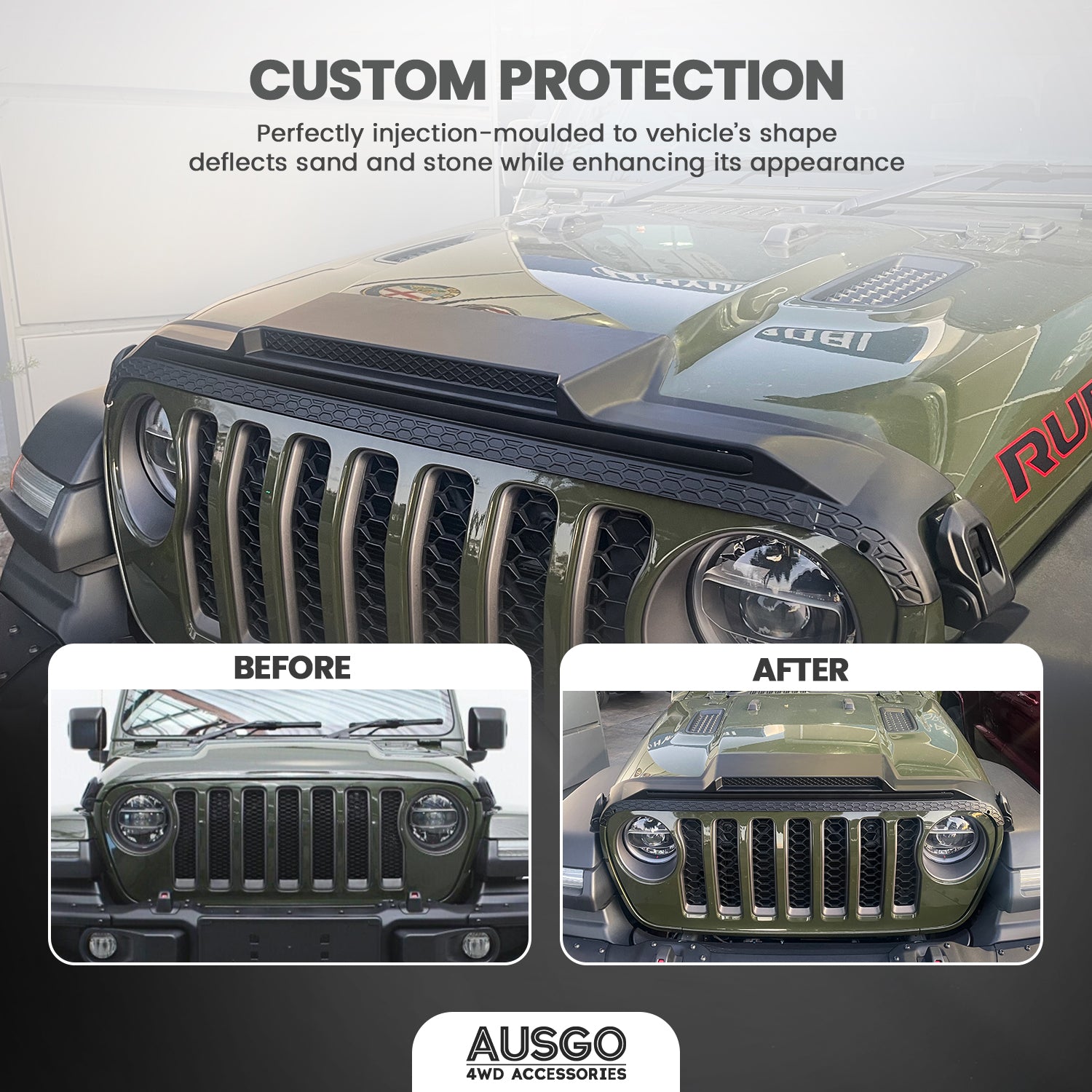 2020+ Jeep Gladiator Weather Shields & Hood Protector - Durable Rain Guards & Bonnet Cover for All-Weather Protection | Perfect for Off-Roading & Daily Commute
