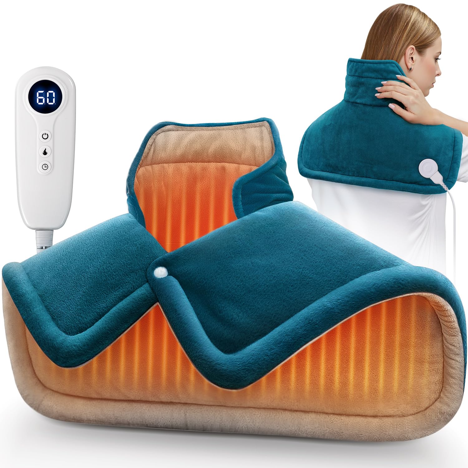 Weighted Heating Pad for Neck and Shoulder Pain Relief - 2lb Microwaveable Warm Pad with 6 Heat Settings & Auto-Off - Perfect Gift for Women, Men, Mom, Dad (Valentine's Day, Christmas, Mother's Day) - Use at Home, Office or While Traveling for Muscle Relaxation