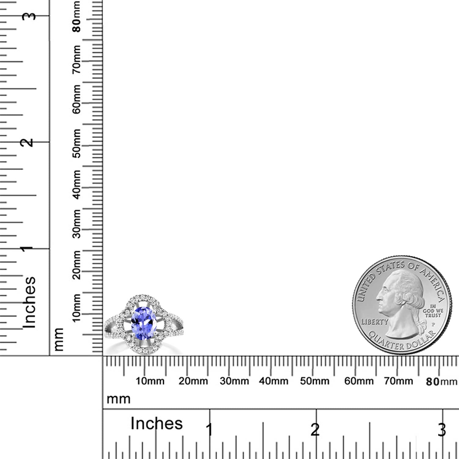 1.53 Ct Oval Blue Tanzanite Sterling Silver Ring for Women - Gem Stone King | Elegant Birthstone Jewelry Gift for Anniversary, Engagement & Special Occasions