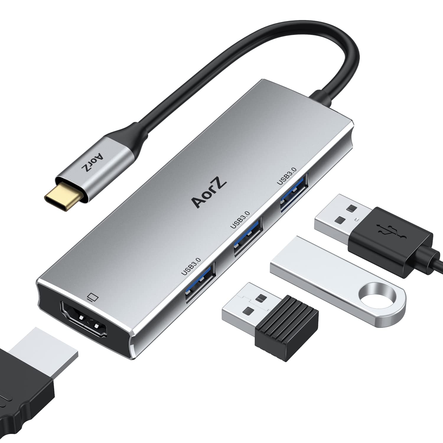 4-in-1 USB C Hub with HDMI Adapter - USB C to USB 3.0 Dongle with 4K HDMI Port for MacBook Pro/Air, iPad Pro, Steam Deck & Thunderbolt 3 Devices - Perfect for Home Office, Gaming & Travel Connectivity