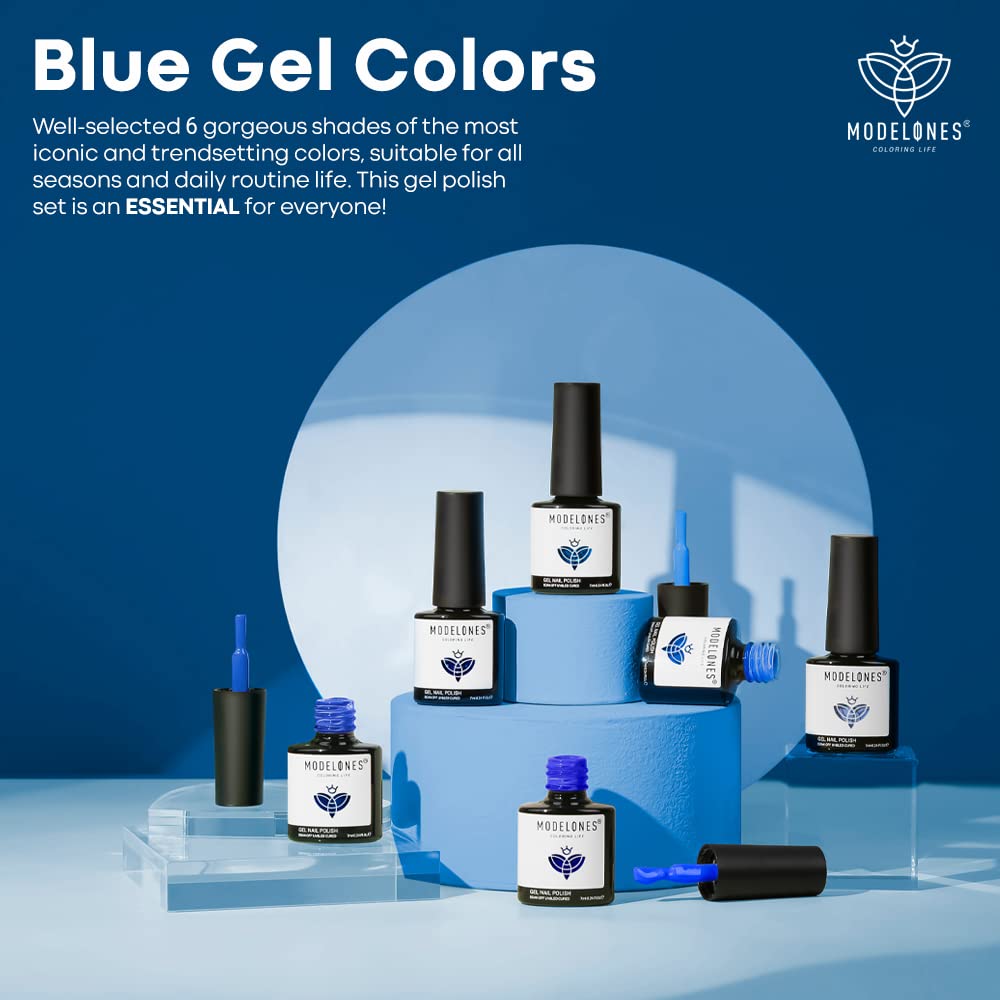 Modelones 6-Piece Blue Gel Nail Polish Set - Dark Blue, Glitter & Color Changing Soak Off Gel Polish Kit for LED/UV Lamp | DIY Manicure, Home Salon & Holiday Gifts for Women & Girls | Perfect for Parties, Weddings & Special Occasions