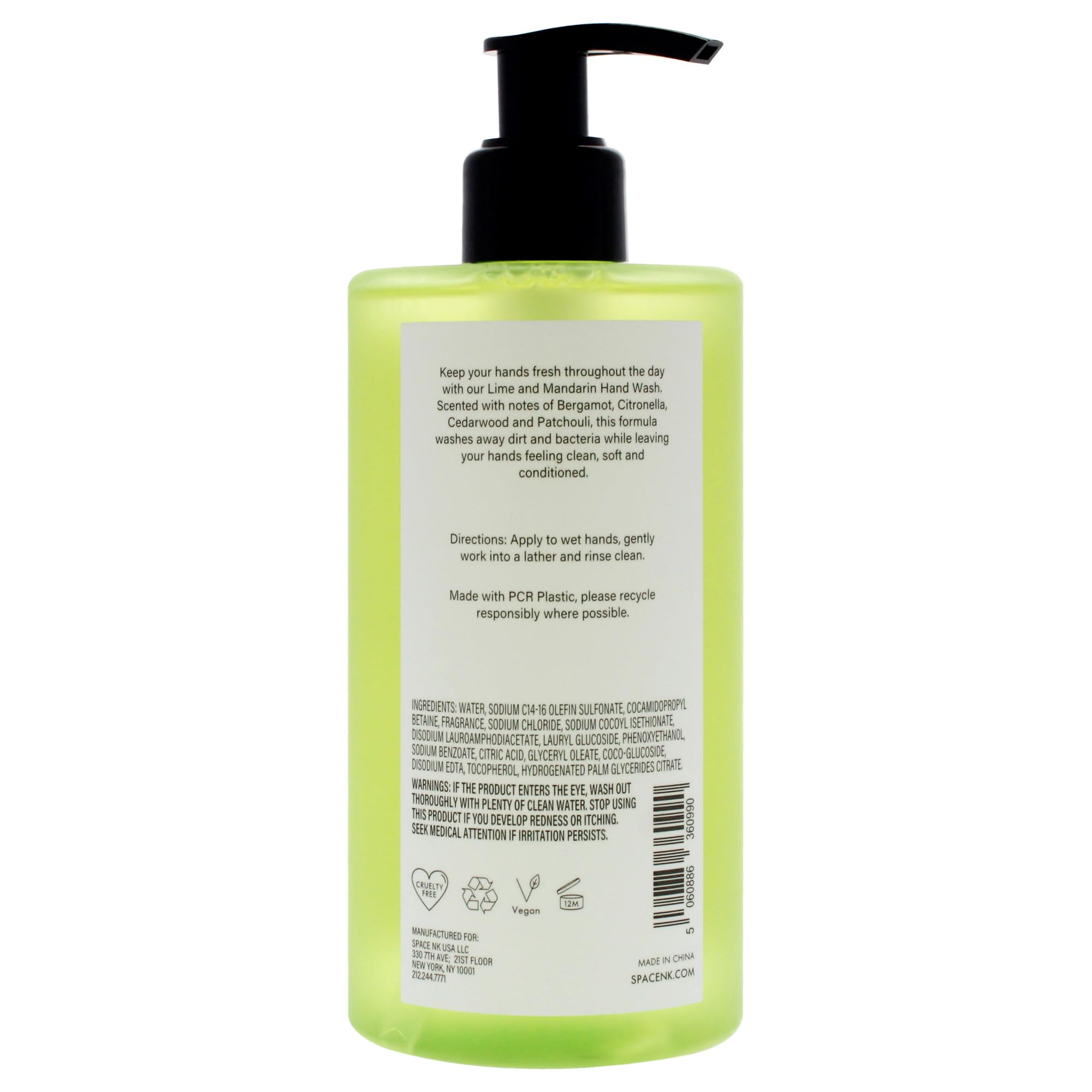 SpaceNK Beauty Space Hand Wash - Lime & Mandarin Scent for Unisex - 11.8 oz Luxury Hand Soap for Bathroom, Kitchen & Guest Washroom