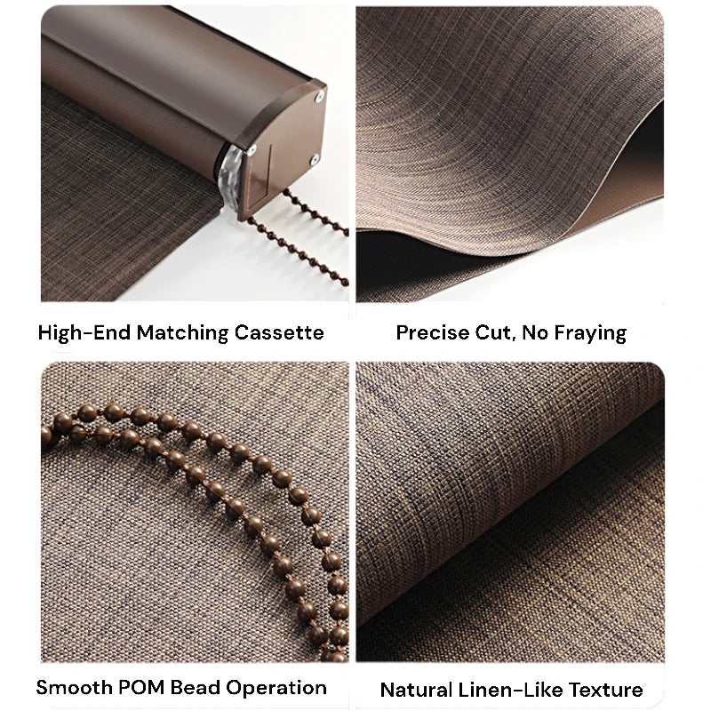Blackout Roller Shades with Cassette - Alyssa Cotton Linen Window Blinds for Bedroom & Living Room - Light Blocking, Privacy, and UV Protection