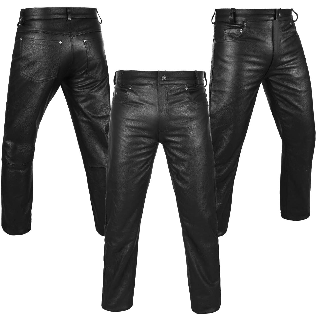 ARD Men's Motorcycle Leather Pants - Black Biker Jeans Style Windproof Riding Pants with 5 Pockets | Durable Motorbike Gear for Cruiser & Harley Riders