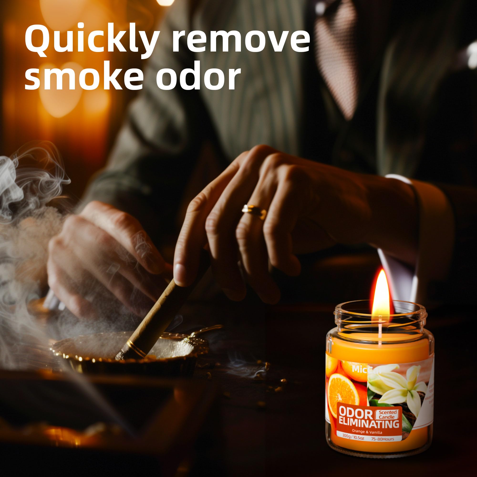 Orange & Vanilla Scented Soy Candles - 99% Odor Eliminating for Pet, Smoke & Food Smells | Premium Home Fragrance Candles for Women | Perfect for Living Room, Bathroom & Bedroom Aromatherapy