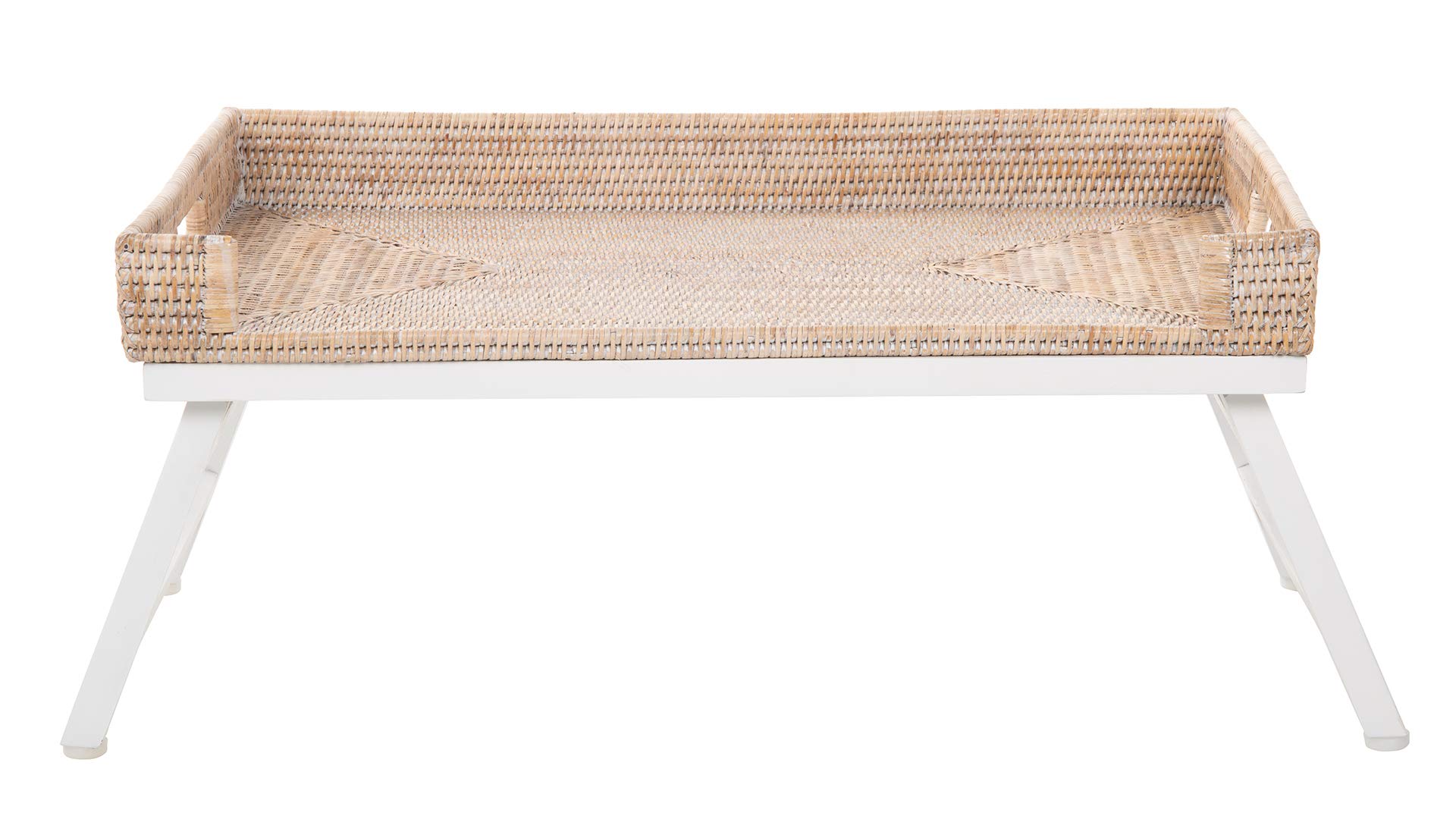 KOUBOO Foldable Rattan Breakfast Tray with Wooden Stand - Rectangular Serving Tray for Bed, Sofa & Couch - Portable Snack Tray for Breakfast, Brunch, Coffee & Tea Time - Honey Brown Butler Tray for Home & Hotel Use