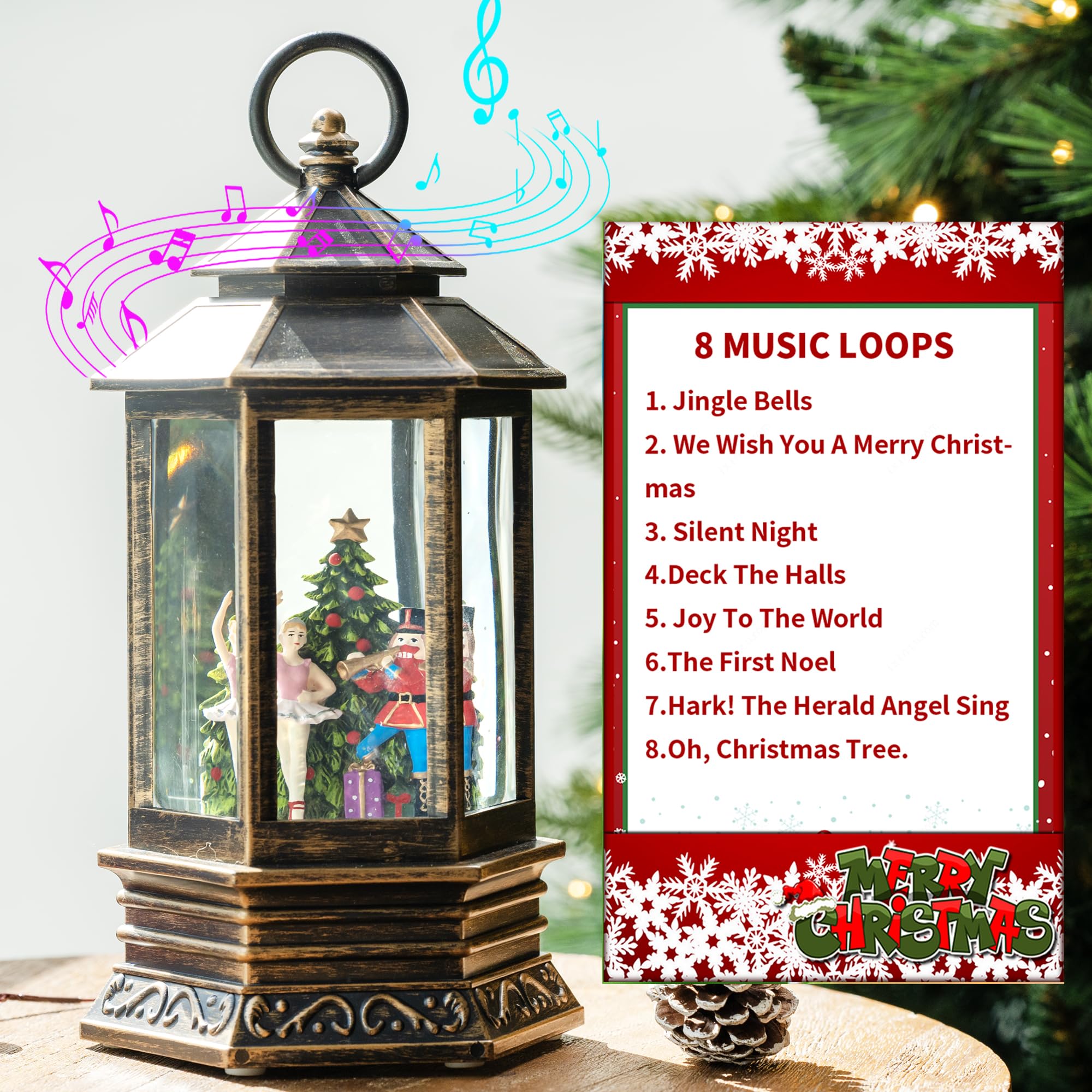 Christmas Nutcracker Snow Globe Lantern with Music & 6H Timer - USB/Battery Operated LED Walnut Soldier Decor for Holiday Home, Party & Gift Giving | Perfect for Mantel, Tabletop & Christmas Tree Decorations