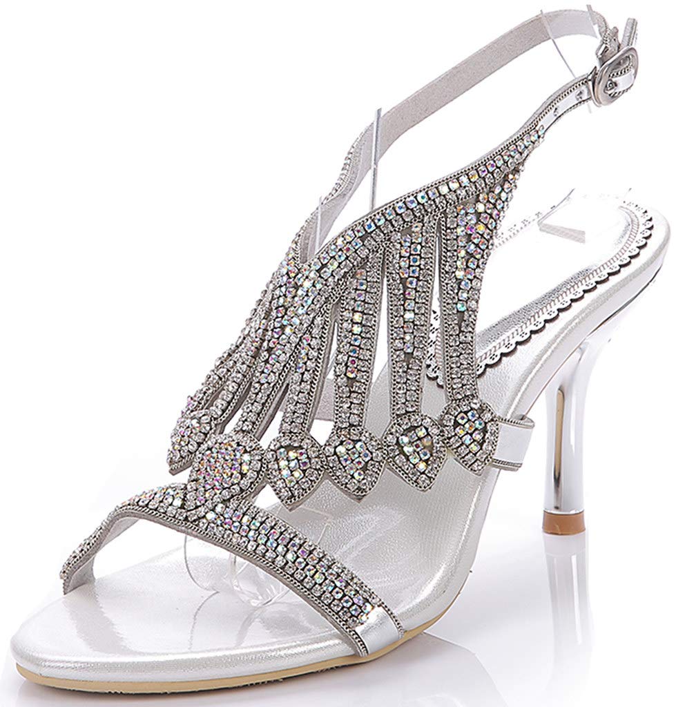LizFoYa Women's Crystal Ankle Strap High Heel Sandals - Shimmery Prom Evening Shoes for Parties, Weddings & Special Occasions