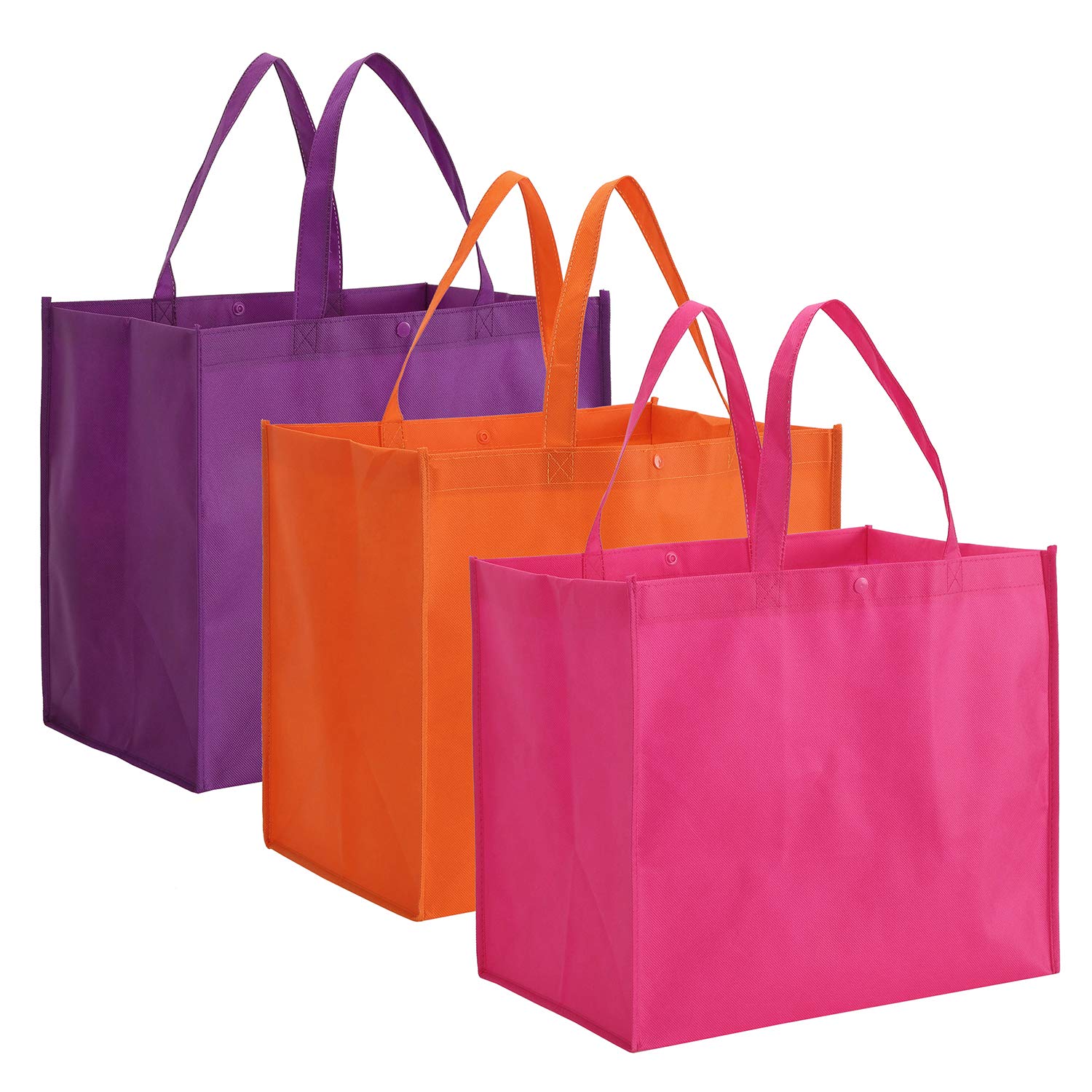 Tosnail 12 Pack Reusable Grocery Shopping Bags - Large Foldable Tote Bags Bulk Set with Long Handles for Groceries, Clothes & Shopping (Purple, Orange, Pink) | Eco-Friendly, Durable & Washable for Supermarket, Farmers Market & Travel