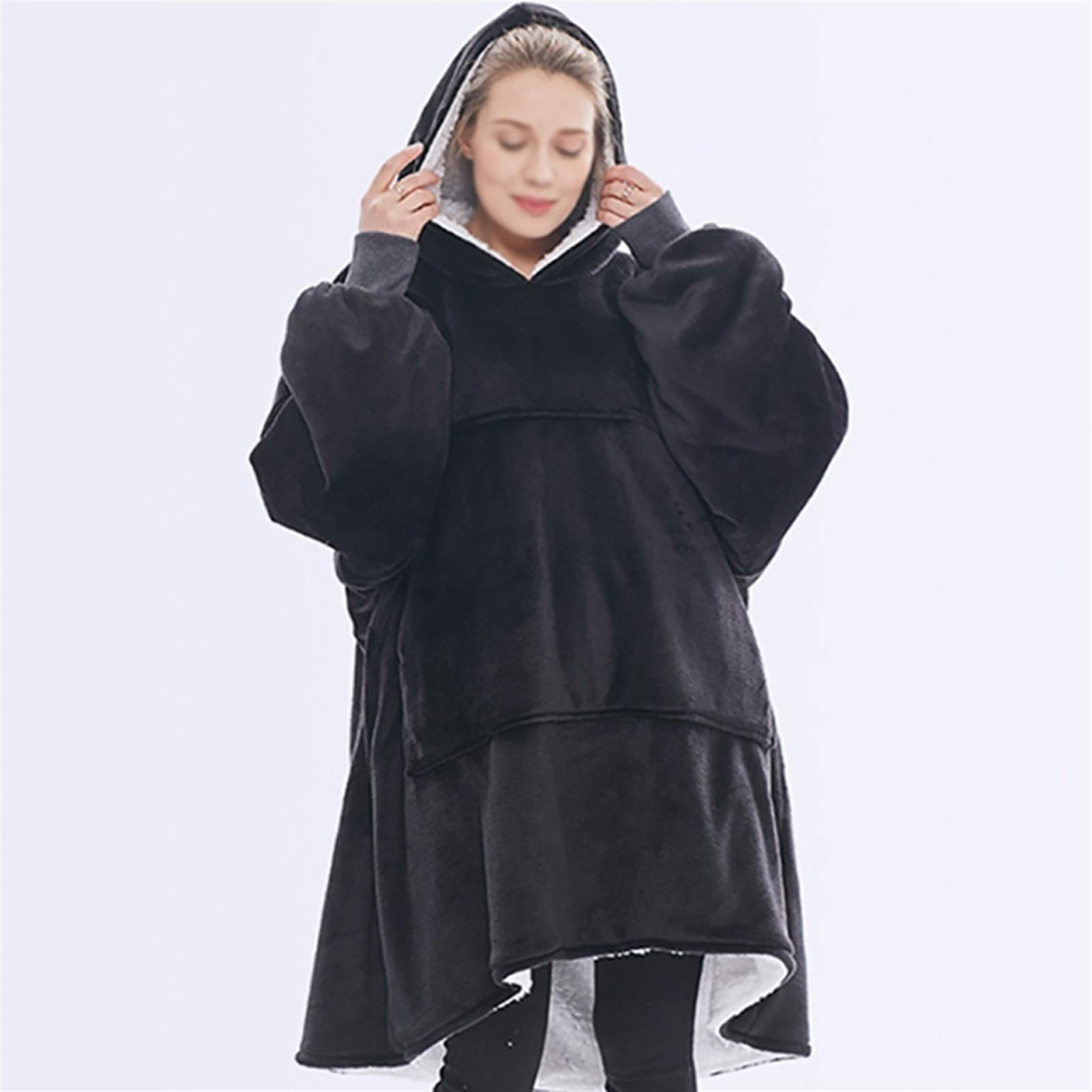 HTKLCZ Soft Woolen Hooded Blanket with Sleeves - Warm Winter Plush Fleece TV Hoodie Blanket for Adults, Cozy Thick Wearable Blanket Sweatshirt (Color B) - Perfect for Lounging, Movie Nights & Cold Weather Comfort