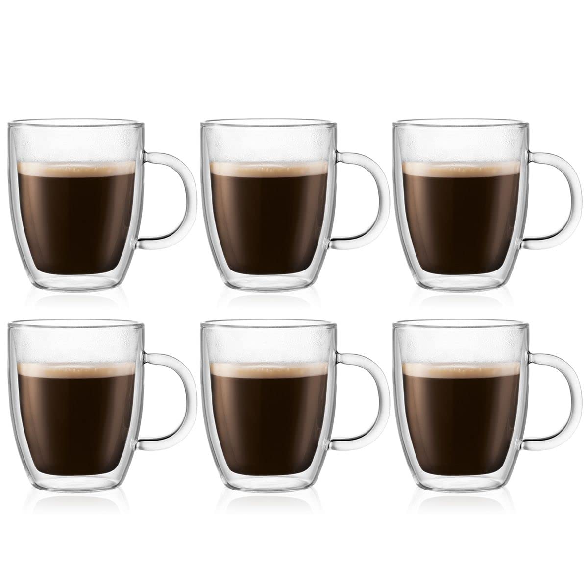 Bodum Bistro 10oz Clear Coffee Mug Set (6-Pack) & Pavina 12oz Shatterproof Double Wall Plastic Tumbler (6-Pack) - Perfect for Home, Office, Camping and Outdoor Activities
