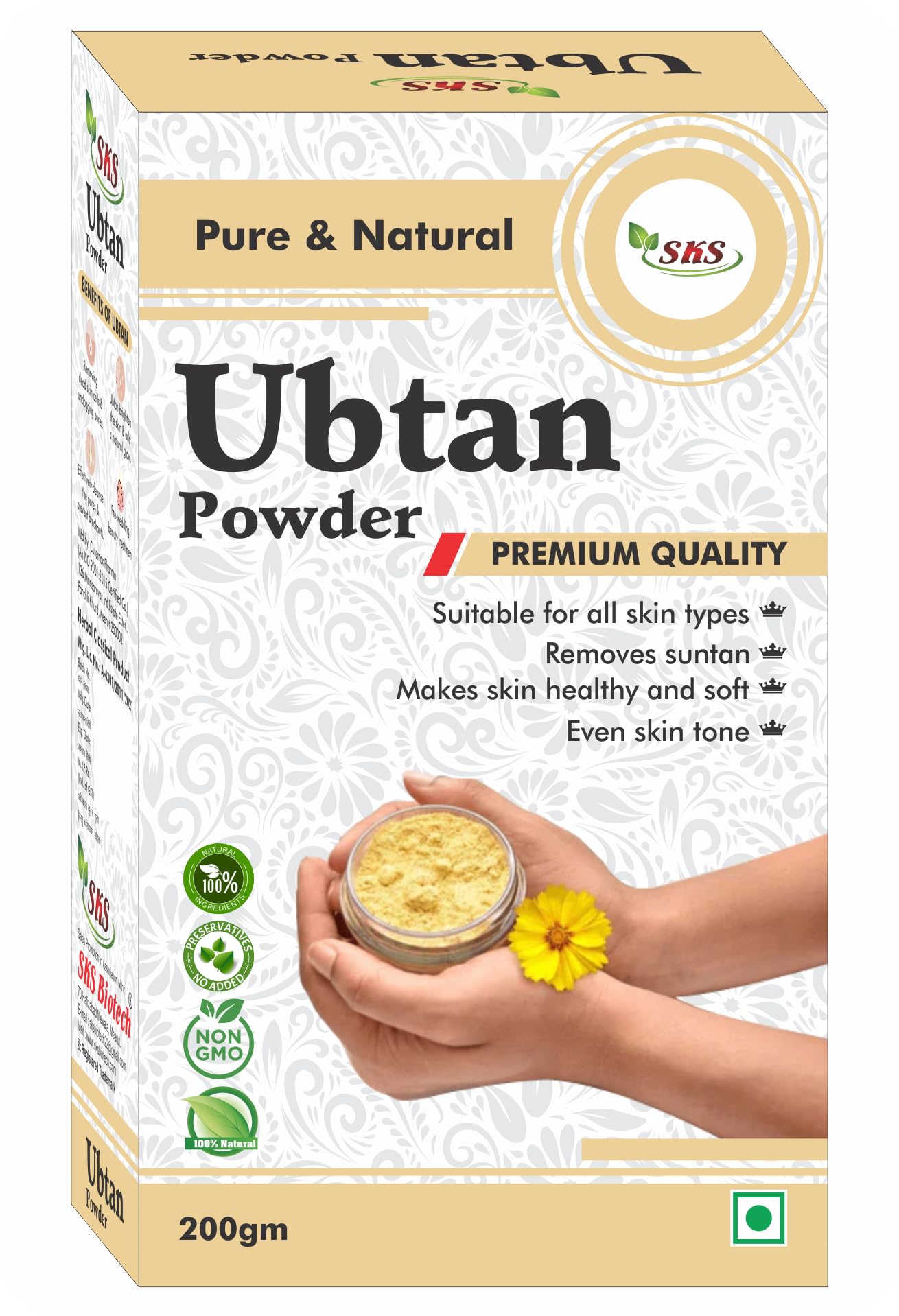 100% Natural SKS Ubtan Powder - Ancient Ayurvedic Face Pack for Glowing Skin, Oil Control & Tan Removal | Turmeric, Sandalwood, Saffron & Rose Blend | 200g | Perfect for Daily Skincare & Bridal Beauty Rituals