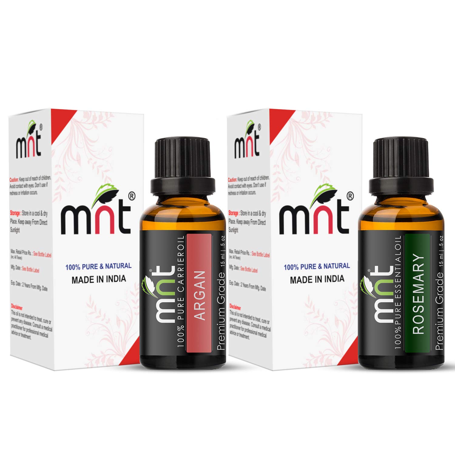 Organic Argan Cold Pressed Carrier Oil & Rosemary Essential Oil Set (15ML Each) - Promotes Hair Growth, Reduces Hair Loss, Moisturizes Skin - Ideal for Beard Care, Scalp Massage & Aromatherapy