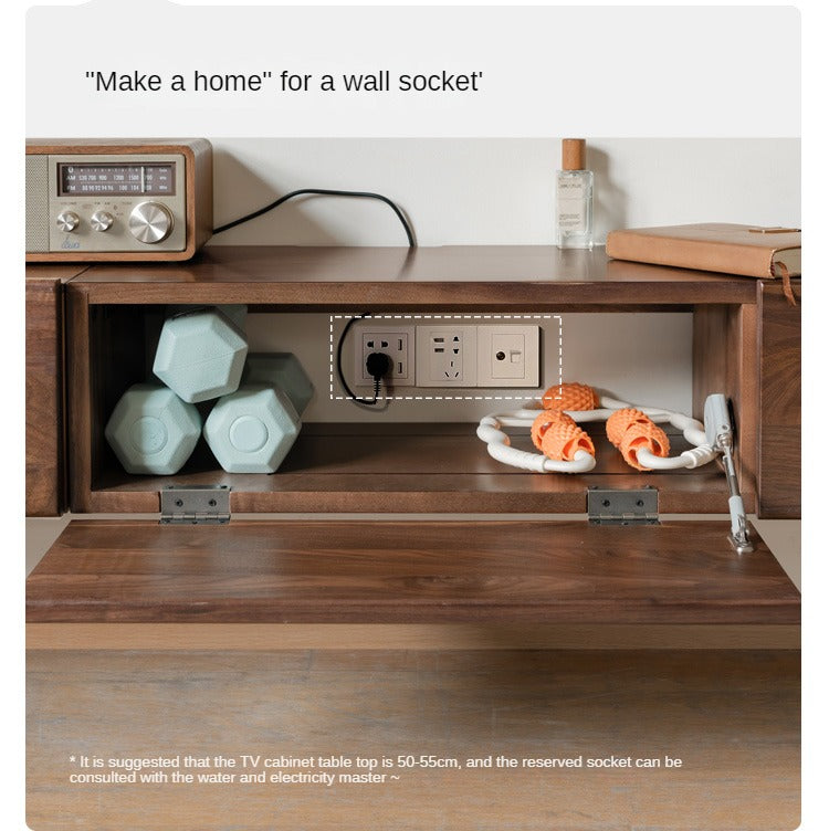 Black Walnut Solid Wood Floating TV Stand - Wall Mounted Entertainment Center for Living Room, Bedroom & Home Theater