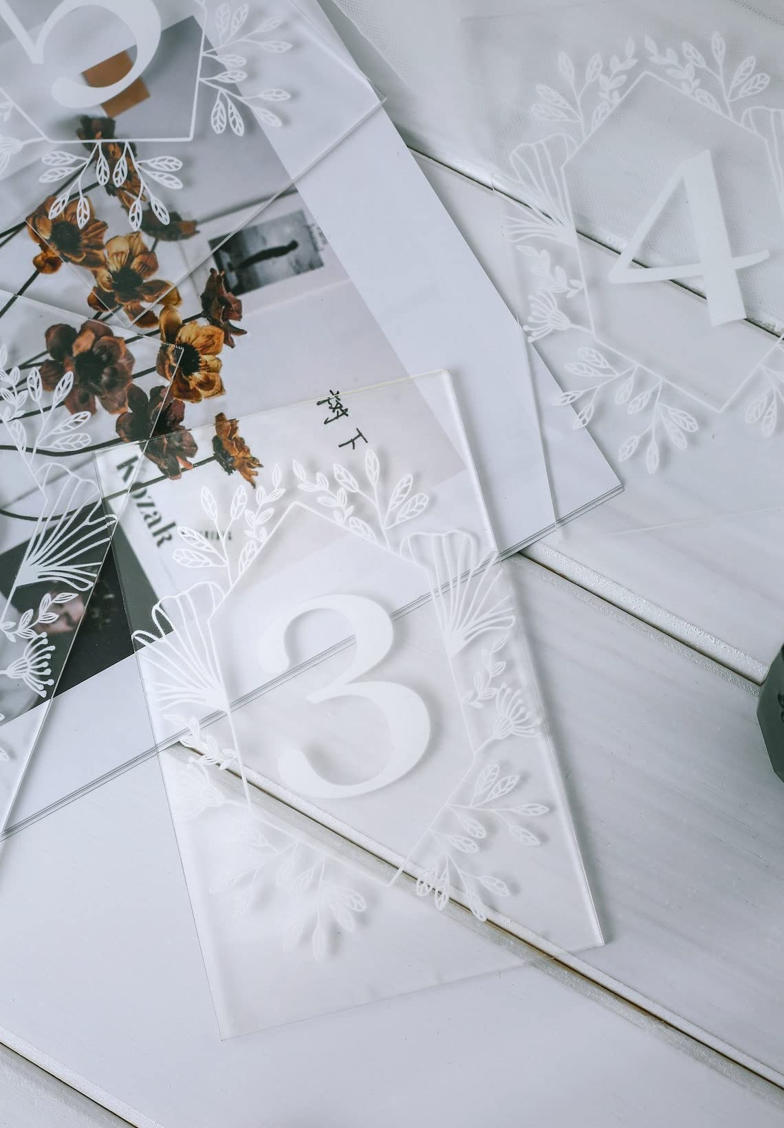 Acrylic Wedding Table Numbers 1-20 Set - Clear Rectangle Table Number Signs with Stand for Reception, Banquet, Party & Café Decor - Perfect for Bridal Showers, Anniversary Celebrations and Corporate Events
