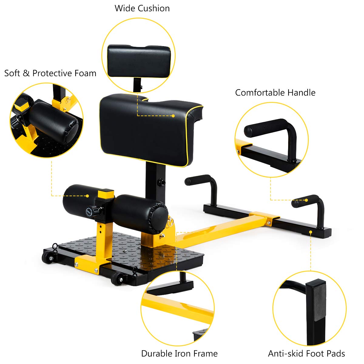 GYMAX 8-in-1 Adjustable Sissy Squat Machine for Home Gym - Strength Training Equipment with Protective Foam for Squats, Push-ups, Sit-ups & Rope Exercises - Perfect for Full Body Workout & Home Fitness Training