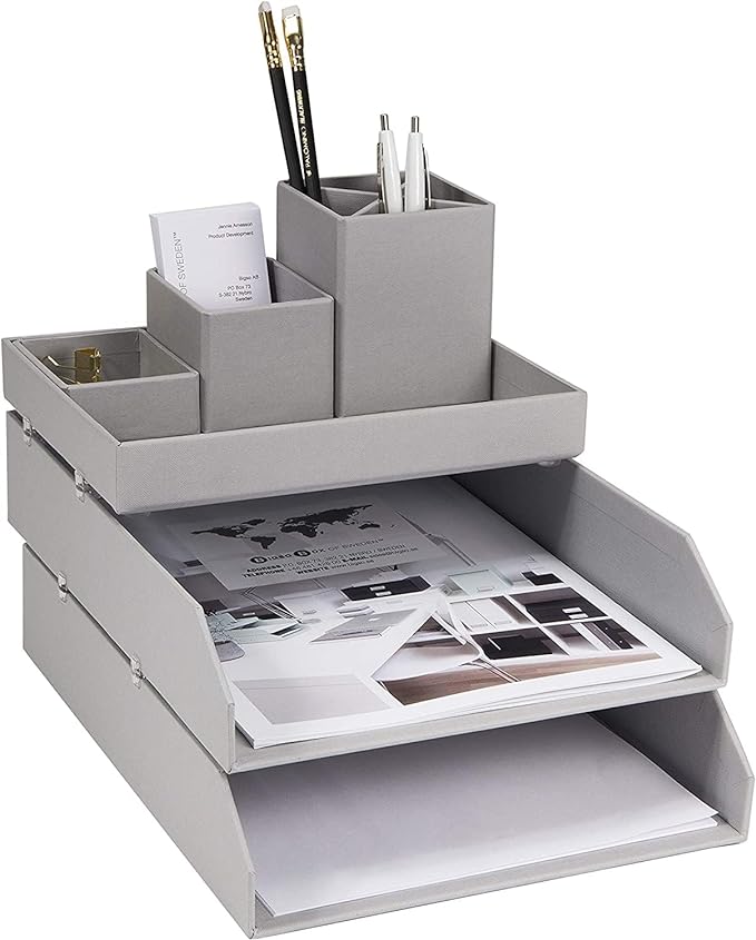 Hakan Letter Tray Set of 2 - Light Grey Office Organizer for Desk, Mail, and Document Storage - Perfect for Home & Office Workspace Organization