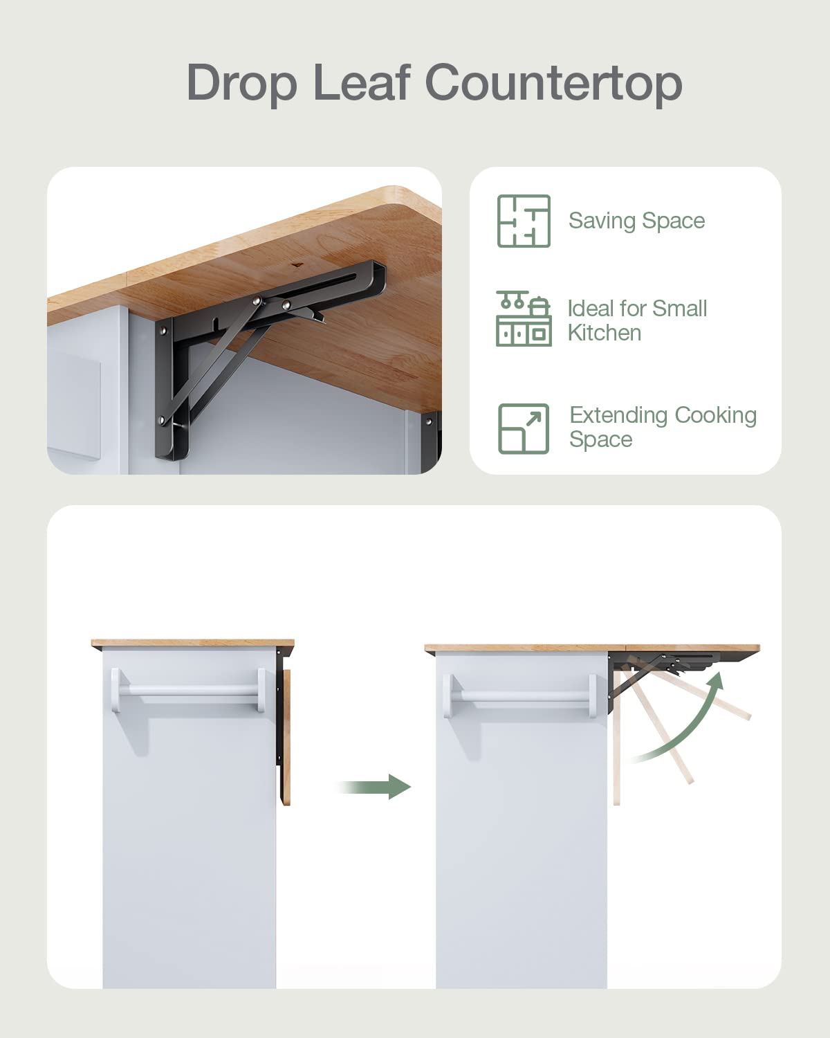 Rolling Kitchen Island Cart with Natural Rubber Wood Top - Mobile Kitchen Cart with Double Storage Cabinets & Drawers - White Kitchen Workstation for Small Spaces & Apartment Cooking
