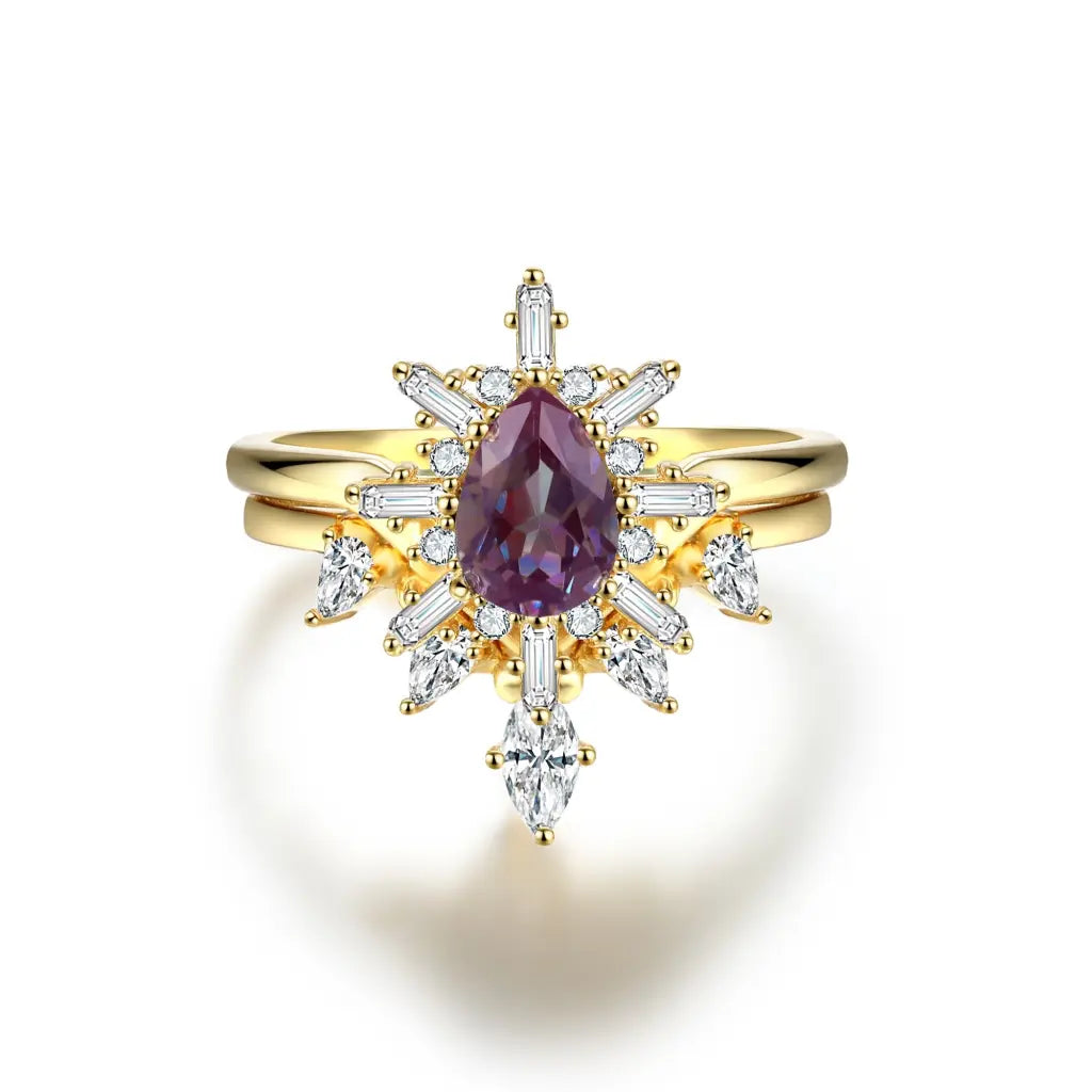 Alice Ring Set with Genuine Alexandrite Gemstone – Elegant Jewelry for Women, Perfect for Weddings, Anniversaries & Special Occasions