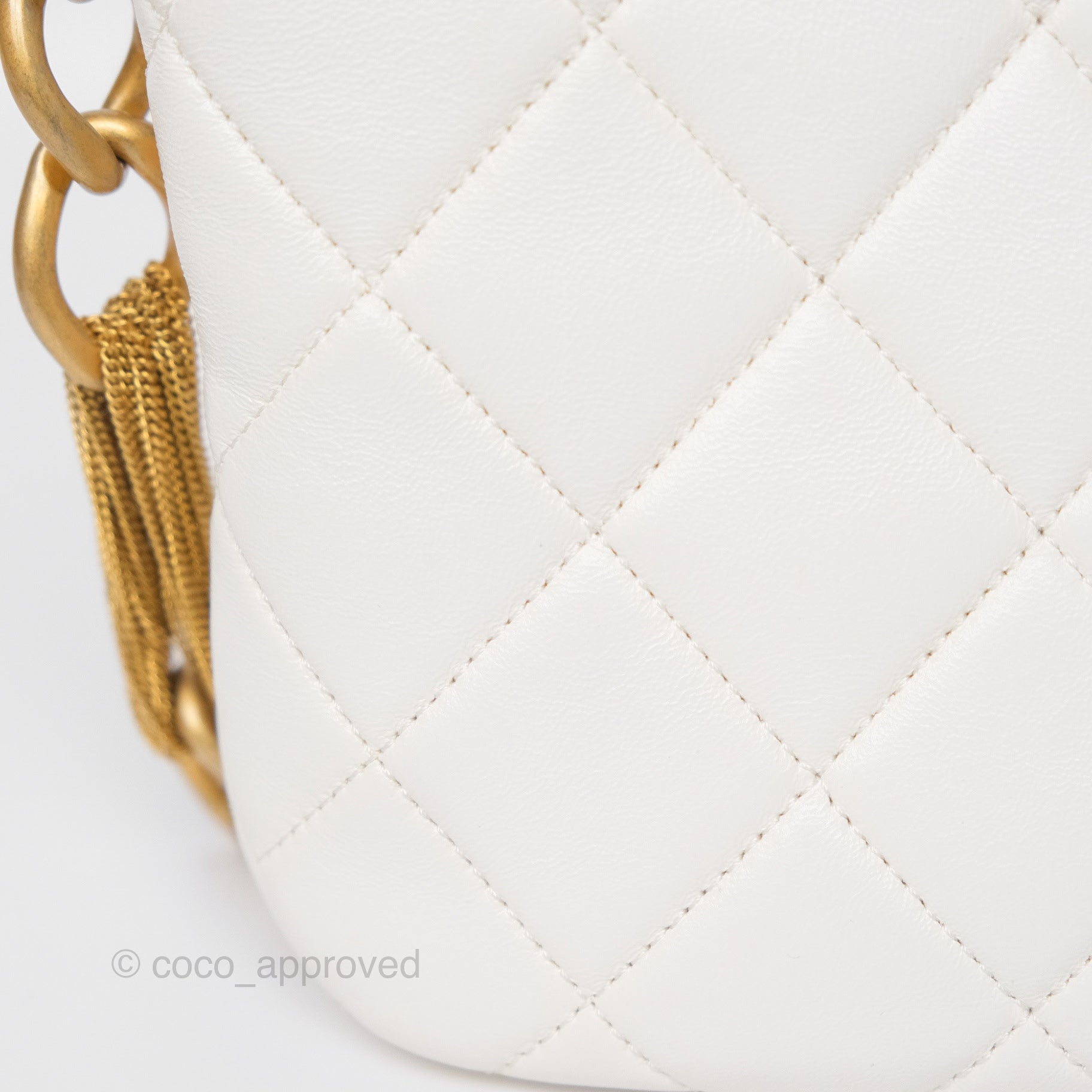 Chanel Quilted Lambskin Chain Hobo Bag in White with Aged Gold Hardware | Luxury Shoulder Bag for Women | Perfect for Parties, Weddings & Everyday Elegance