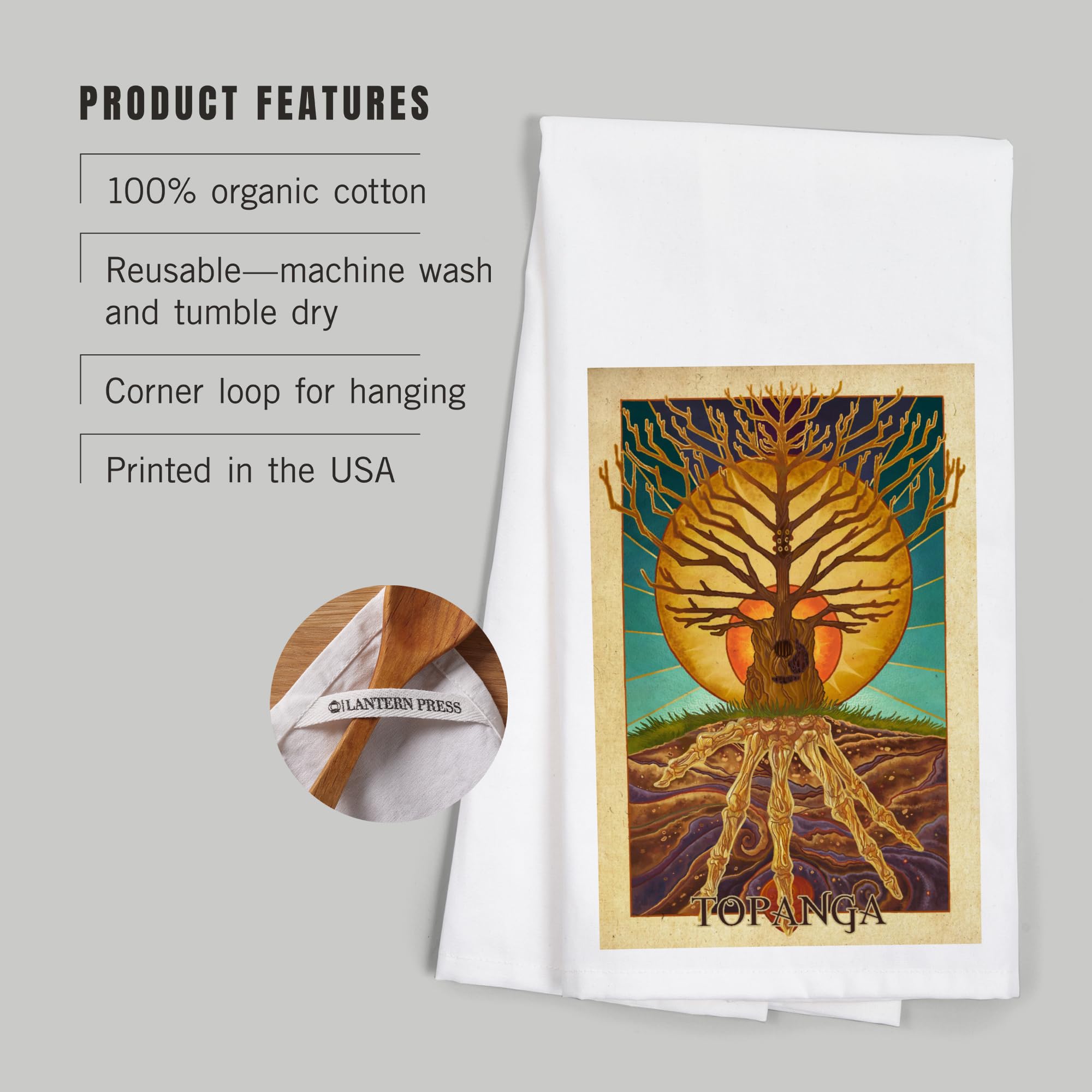 Lantern Press Topanga California Guitar Tree 100% Cotton Tea Towel - Decorative Kitchen Hand Towel for Home Decor, Dish Drying & Gift Giving