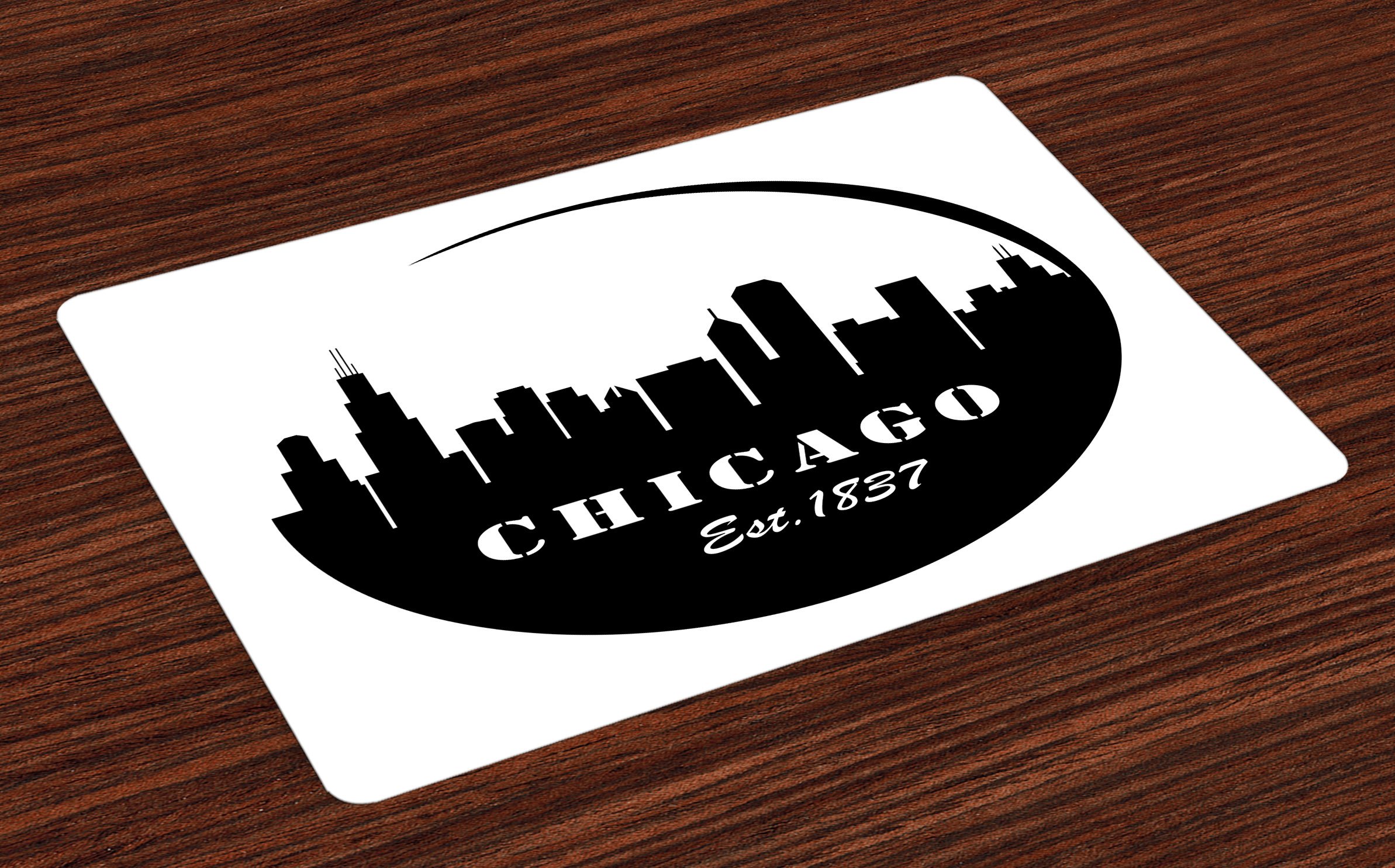 Ambesonne Chicago Skyline Place Mats Set of 4 - Black & White Washable Fabric Dining Table Mats for Kitchen & Home Decor - Perfect for Dinner Parties, Family Gatherings & Urban Design Enthusiasts