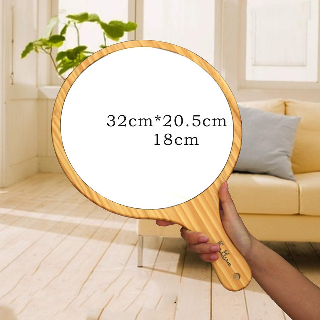 Extra Large Wooden Hand Mirror with Princess Handle - Portable Beauty & Makeup Mirror, Natural Finish, Wall Mountable or Handheld - Perfect for Dressing Tables, Travel, and Bridal Makeup