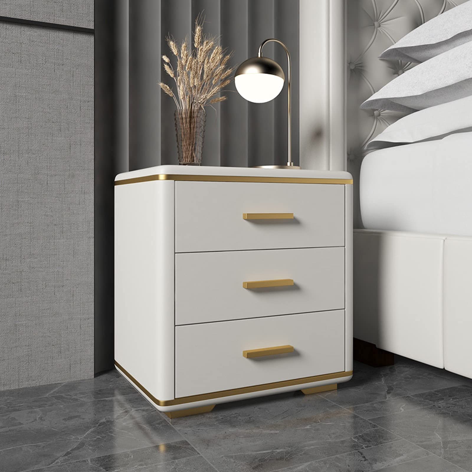 Modern Nightstand with 3 Drawers - Solid Wood Bedside Table for Master Bedroom, High-End Storage Cabinet with Leather Finish, Multi-Functional Side Table for Bedroom & Living Room - Perfect for Storing Books, Lamps & Bedroom Essentials