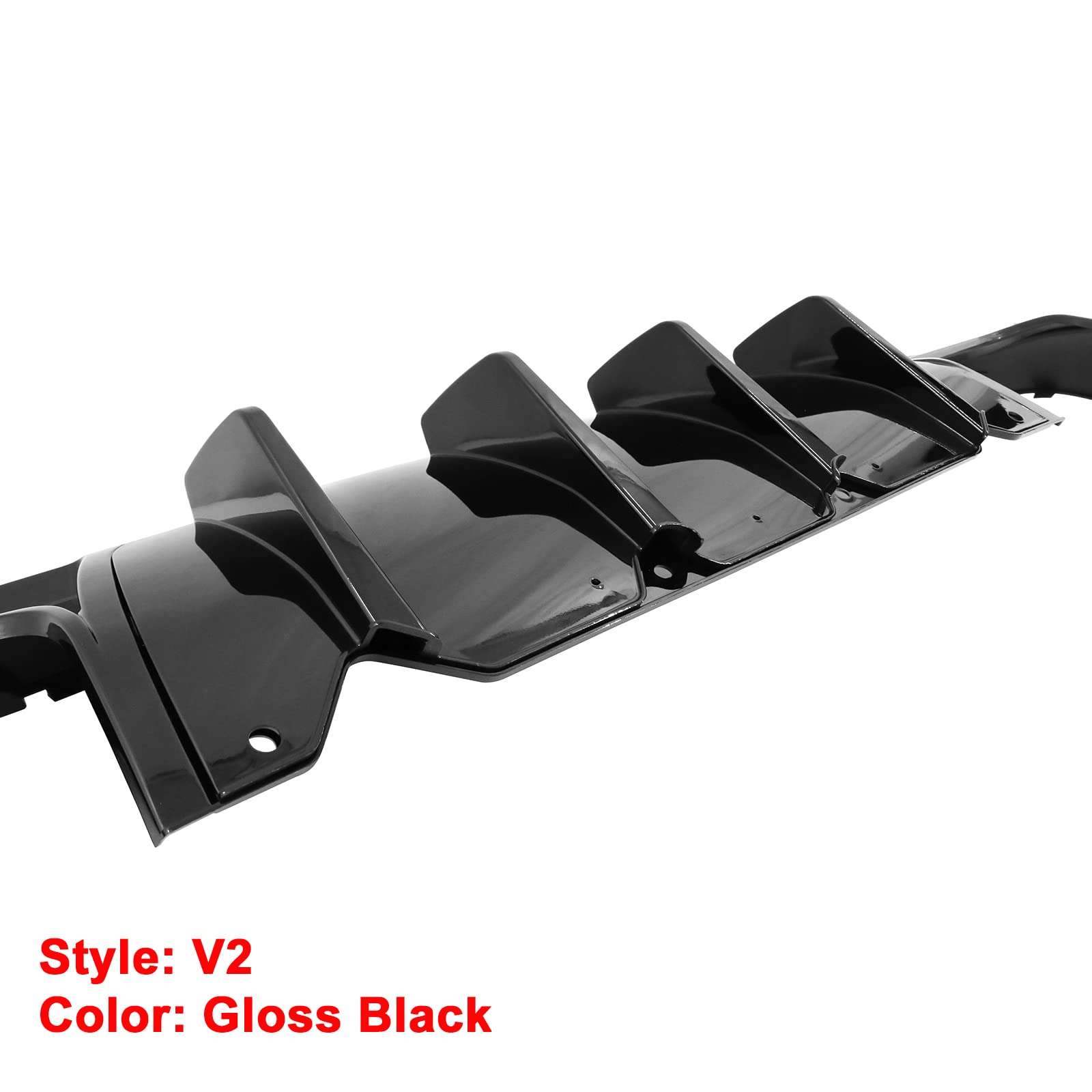 IKON MOTORSPORTS V2 Style Gloss Black Rear Diffuser for 2015-2023 Dodge Challenger | PP Bumper Lip Spoiler with Shark Fins | Enhances Aerodynamics & Sporty Look | Perfect for Car Enthusiasts & Street Racing