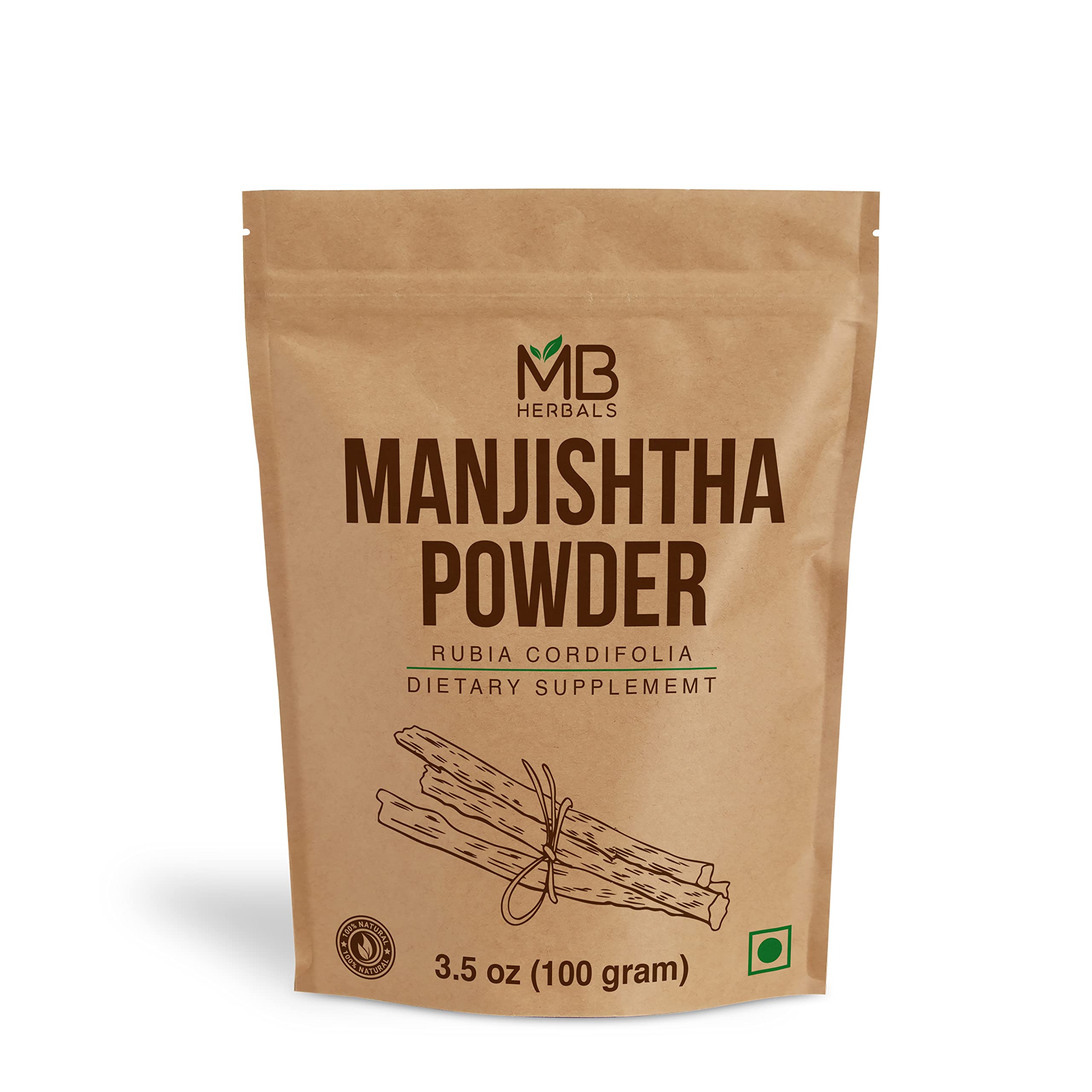 MB Herbals Pure Manjishtha Powder 100g - Natural Skin Brightening & Detoxifying Face Mask | Food Grade, Preservative-Free, Paraben-Free, Sulfate-Free | DIY Beauty for Glowing Skin & Acne Relief | Perfect for Homemade Face Packs & Ayurvedic Skincare Routines