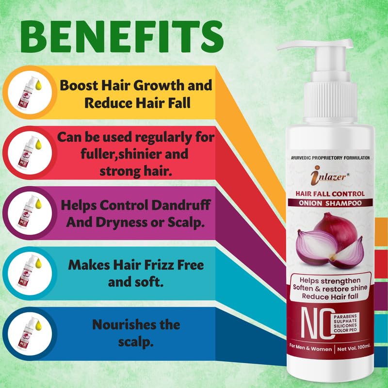 Onion Shampoo for Hair Fall Control & Growth - Paraben Free with Red Onion Extract for Smoother, Softer, Shinier Hair | Strengthens & Nourishes Hair | 100ml | Perfect for Daily Use & Damaged Hair Care