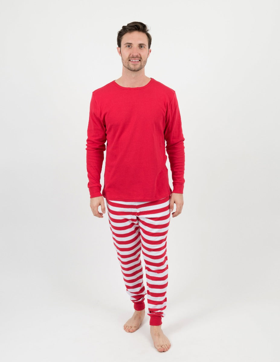 Men's Red and White Striped Pajama Set - Soft Cotton Sleepwear for Lounge & Bedtime - Perfect for Relaxing at Home or Gift Giving