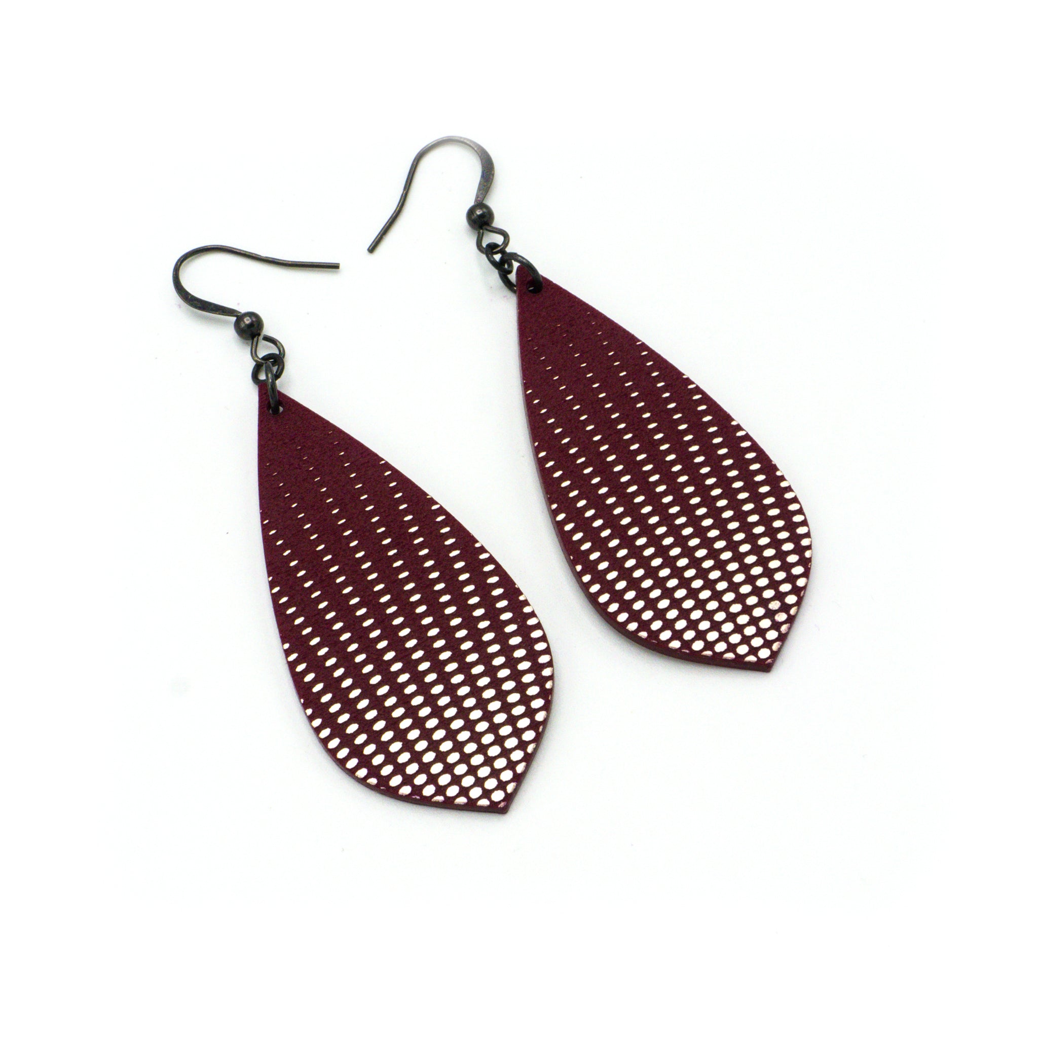 Gem Point [08R] Acrylic Earrings in Brushed Nickel & Burgundy - Stylish & Lightweight for Everyday Wear, Parties & Gifts