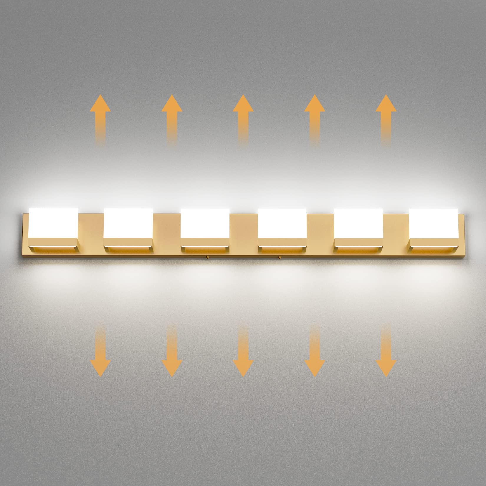 Tipace 6-Light Modern LED Bathroom Vanity Light Fixture - Gold Finish, 6000K Daylight White, Up & Down Lighting - Perfect for Bathroom Mirror Illumination, Makeup Vanity, and Modern Home Decor