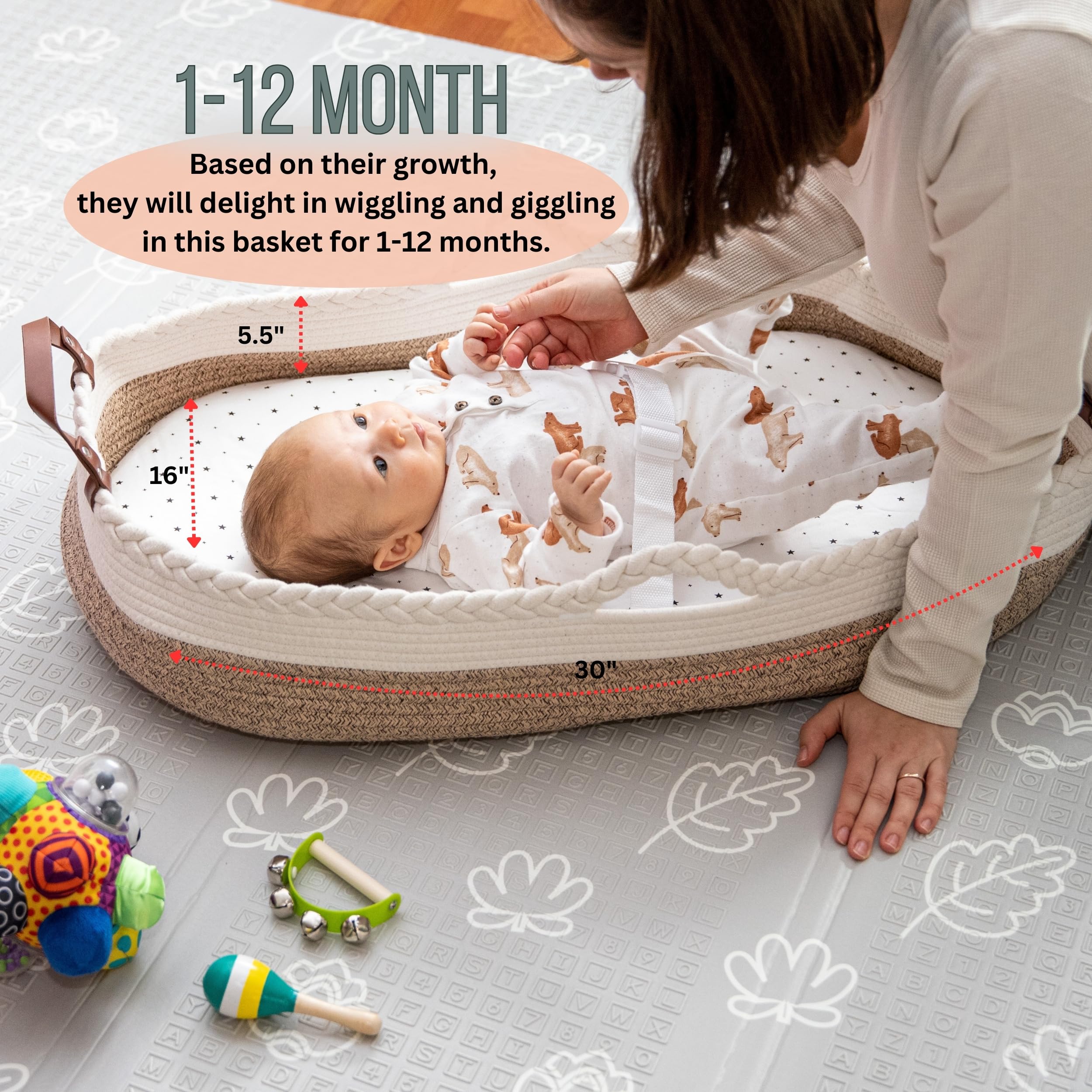 Boho Cotton Rope Baby Changing Basket Set with Diaper Caddy Organizer - Portable Handmade Nursery Storage with Waterproof Pad, Milestone Markers & Soft Blanket | Perfect for Newborn Care, Diaper Changes & Nursery Organization