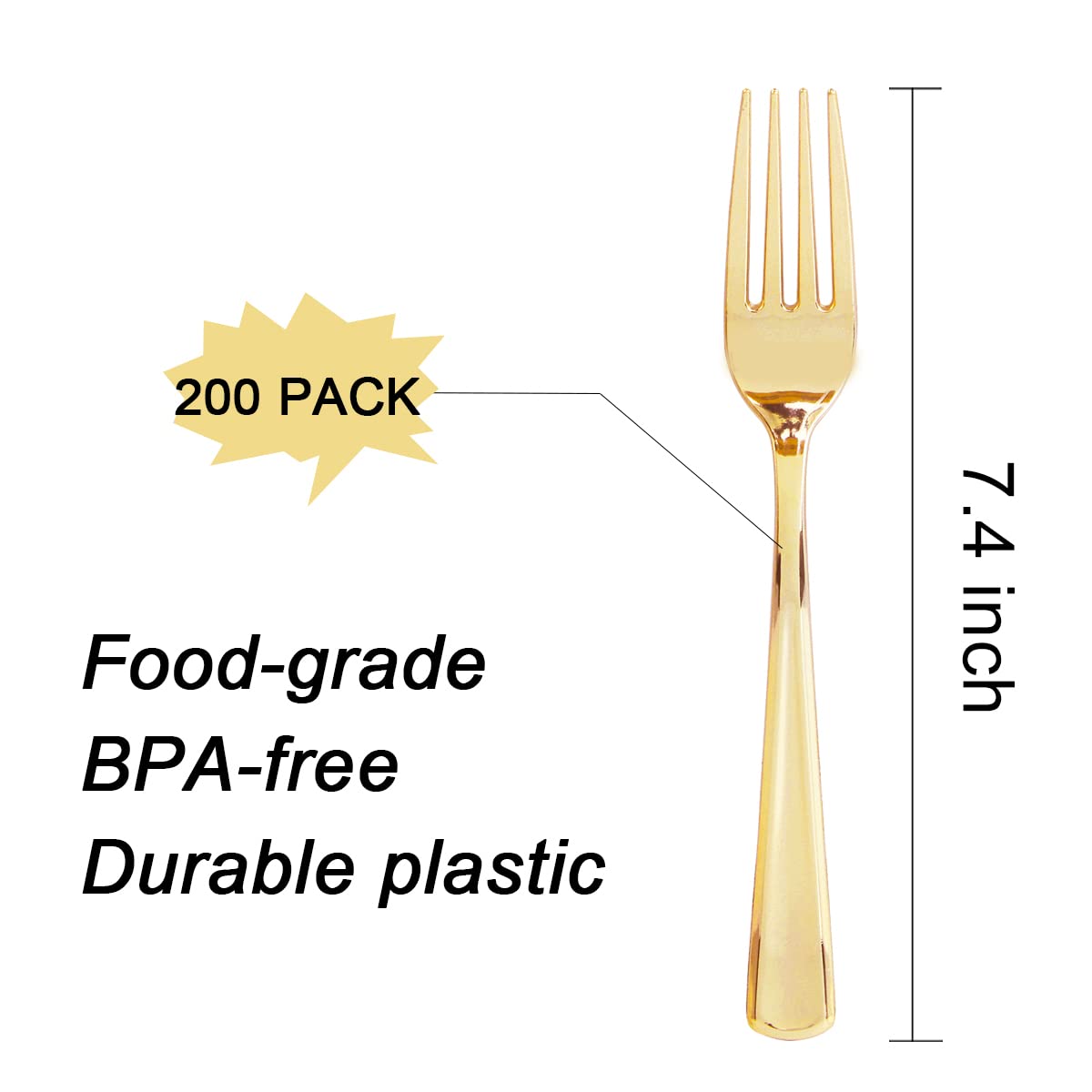 60 Pack Gold Plastic Plates & 200 Gold Plastic Forks - 7.4 Inch Heavy Duty Disposable Tableware Set for Parties, Weddings, Christmas - Elegant White & Gold Dinnerware for Celebrations, Events, and Holiday Gatherings