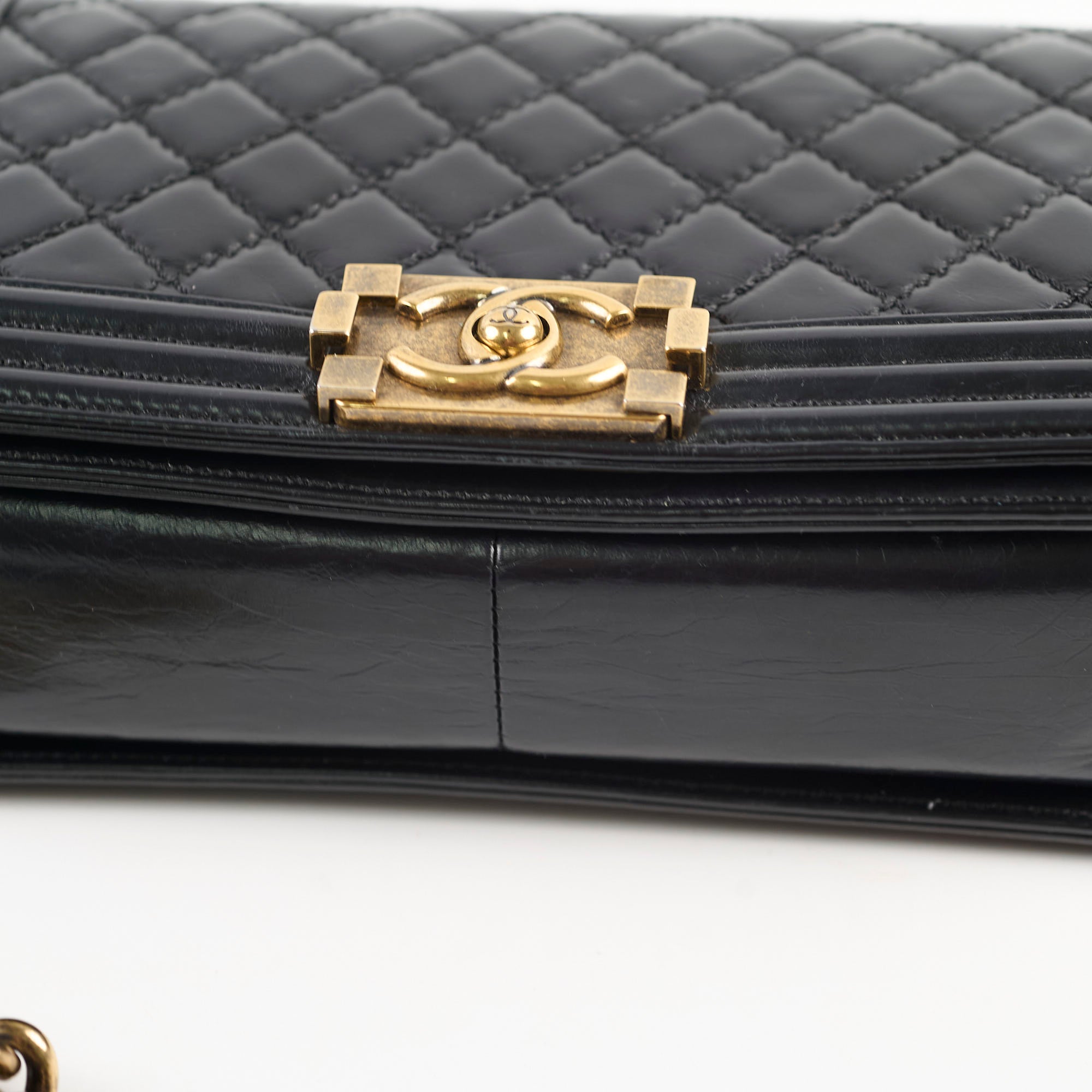 Chanel Old Medium Boy Bag - Shiny Calfskin Leather in Black | 17 Series | Luxury Handbag for Women, Perfect for Evening Events & Special Occasions