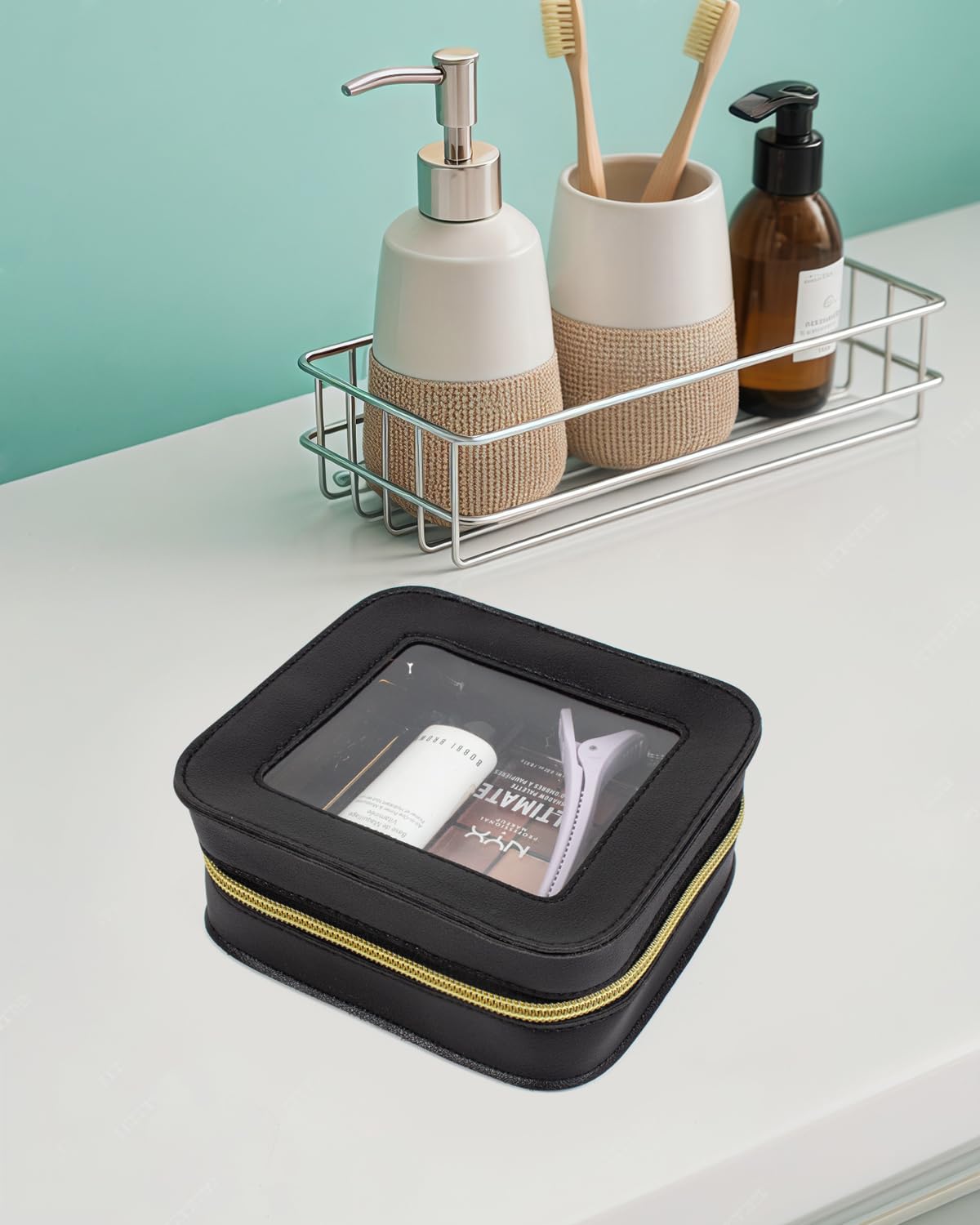 LETGO Mini Clear Makeup Bag for Women - Cute Travel Cosmetic Pouch, Small Purse Organizer for Essentials, Toiletries & Car Accessories (Black) - Perfect for Travel, Gym, Daily Use & Gift Giving