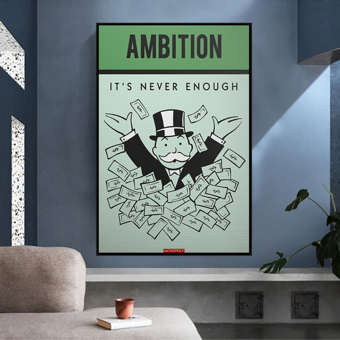 Alec Monopoly Ambition Monopoly Canvas Wall Art - Modern Pop Art Painting for Home & Office Decor - Perfect for Living Room, Bedroom, or Office Wall Display